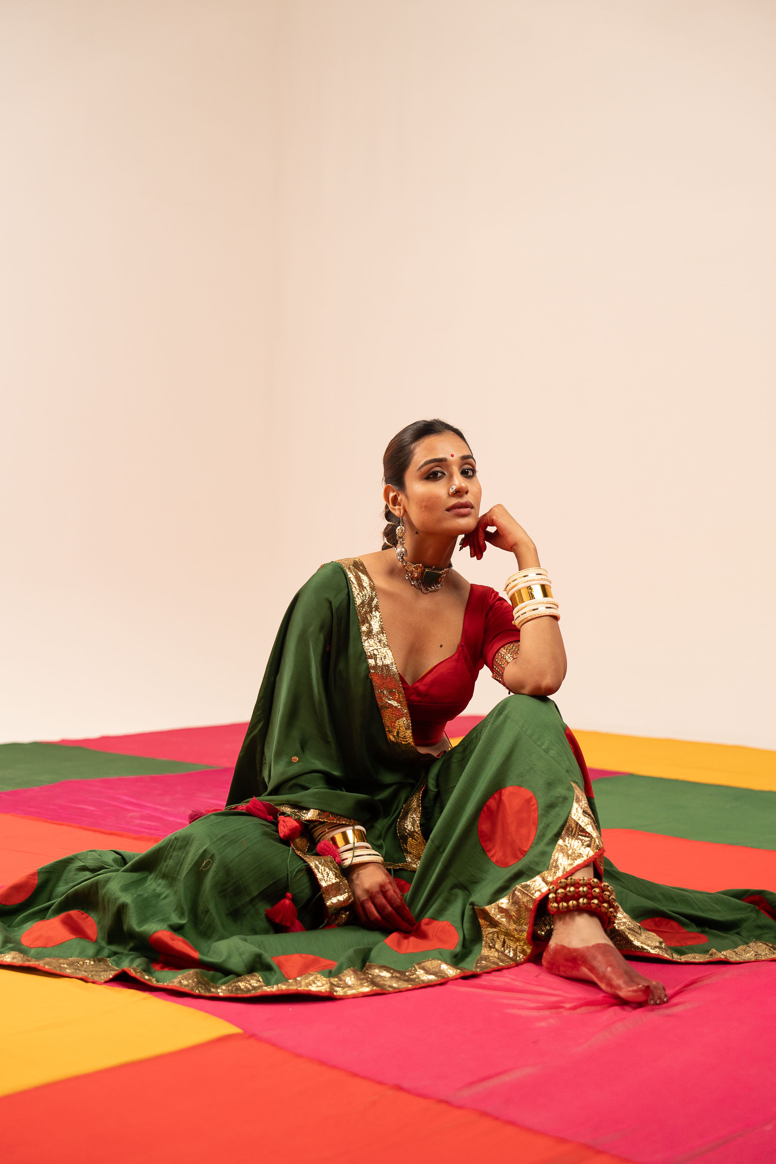 Red & Mahendi Green Lehenga Set