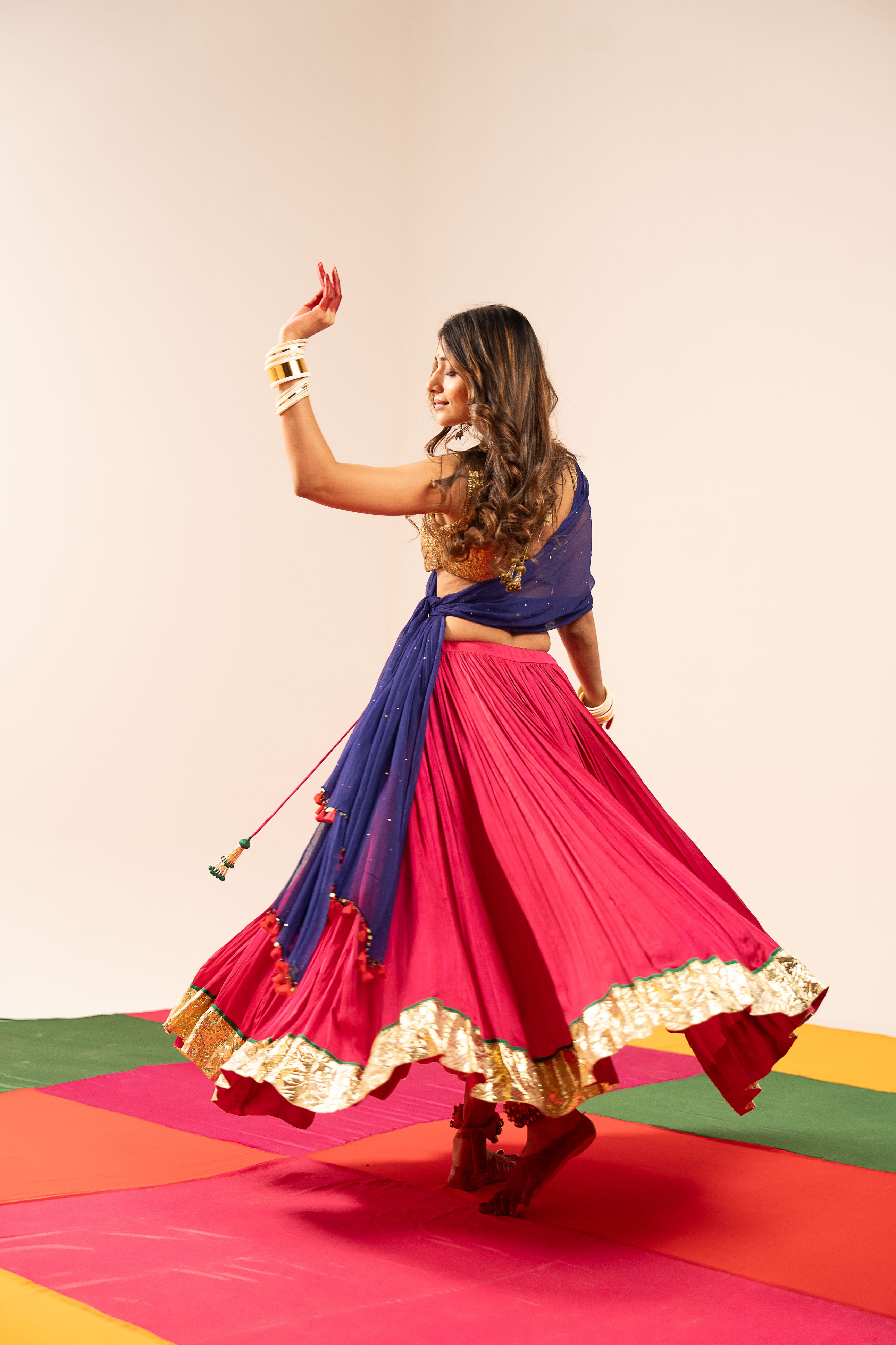 Dark Blue & Pink Lehenga Set