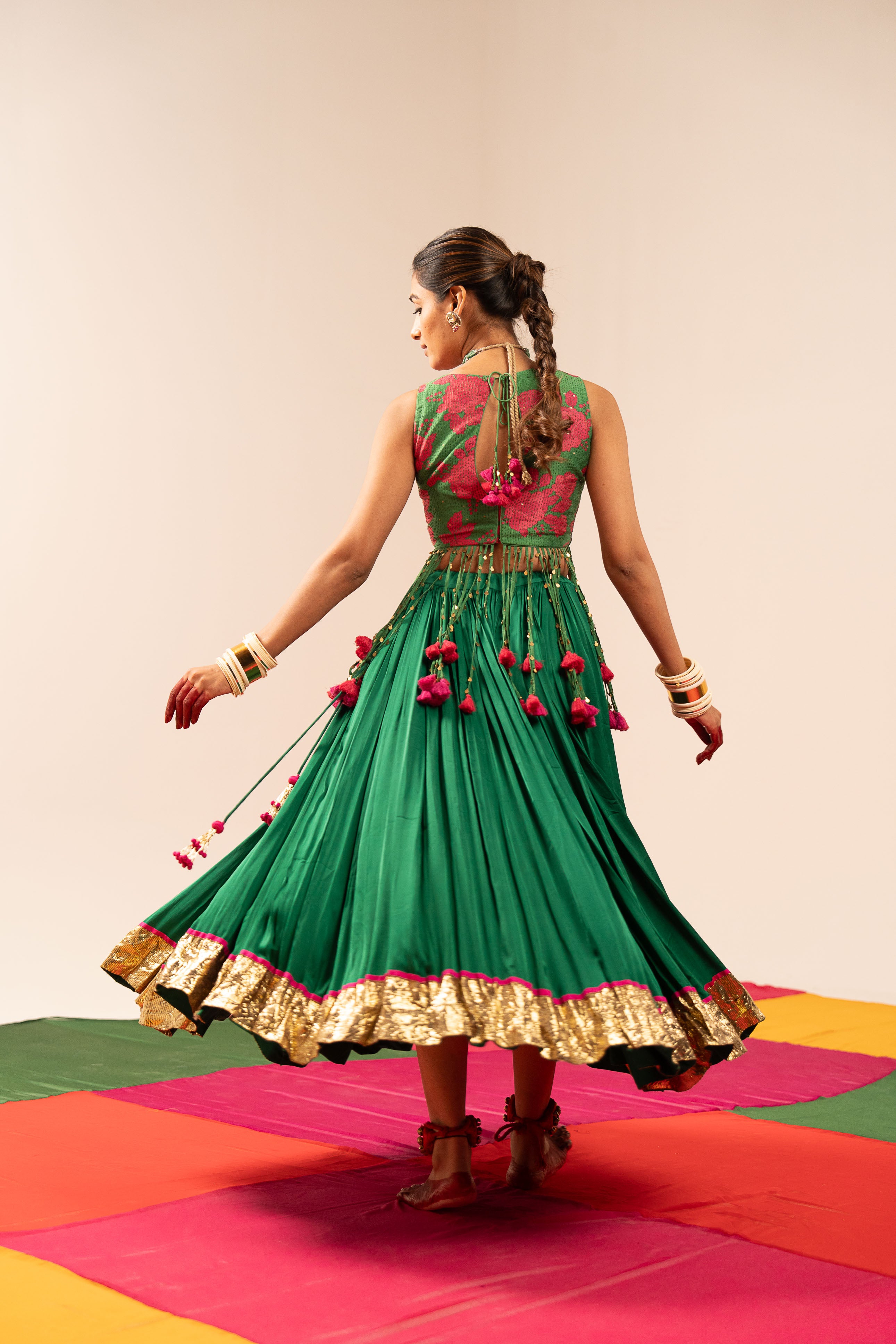 Dark Green Floral Lehenga Set