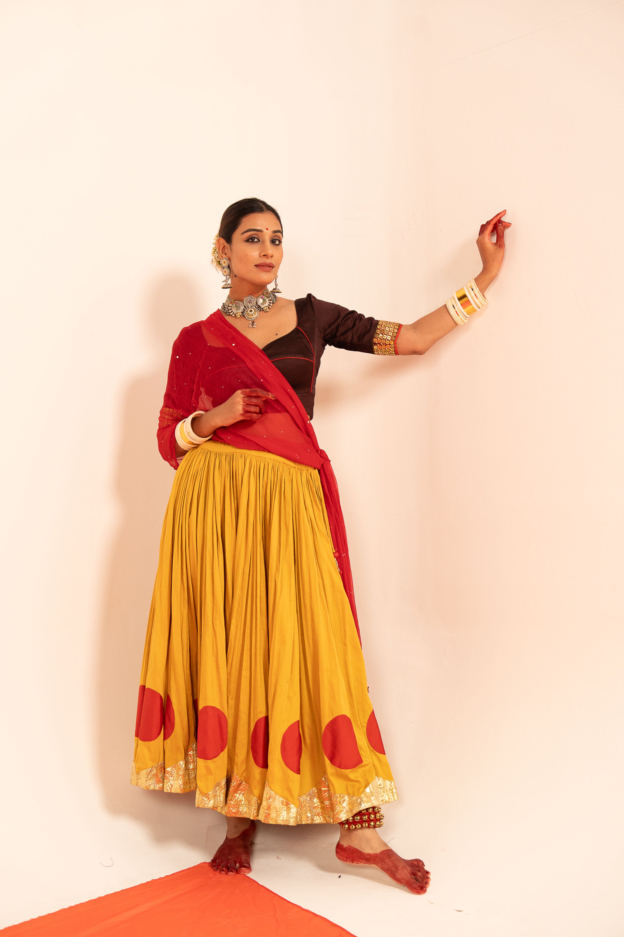 Yellow Brown Lehenga Set