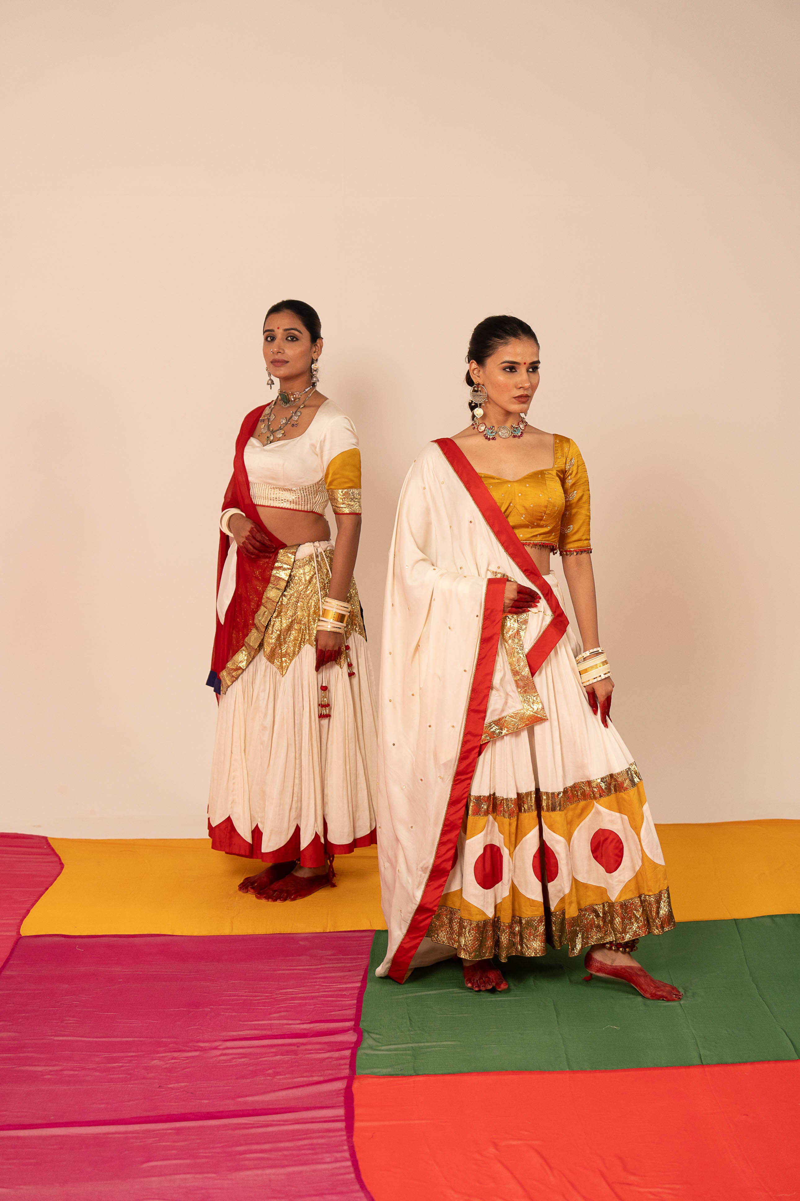 White & Yellow Lehenga Set
