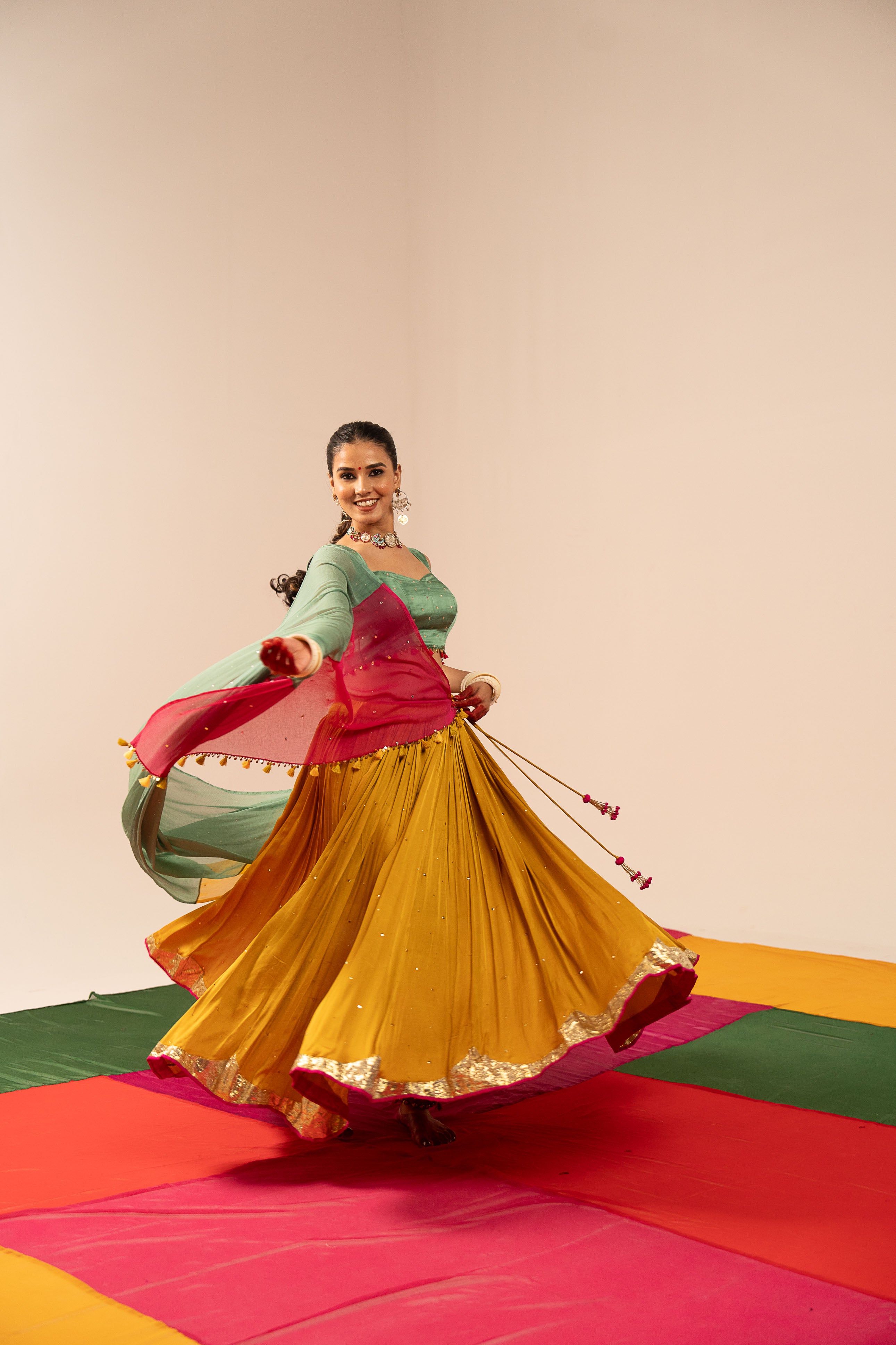 Yellow Sea green Lehenga Set