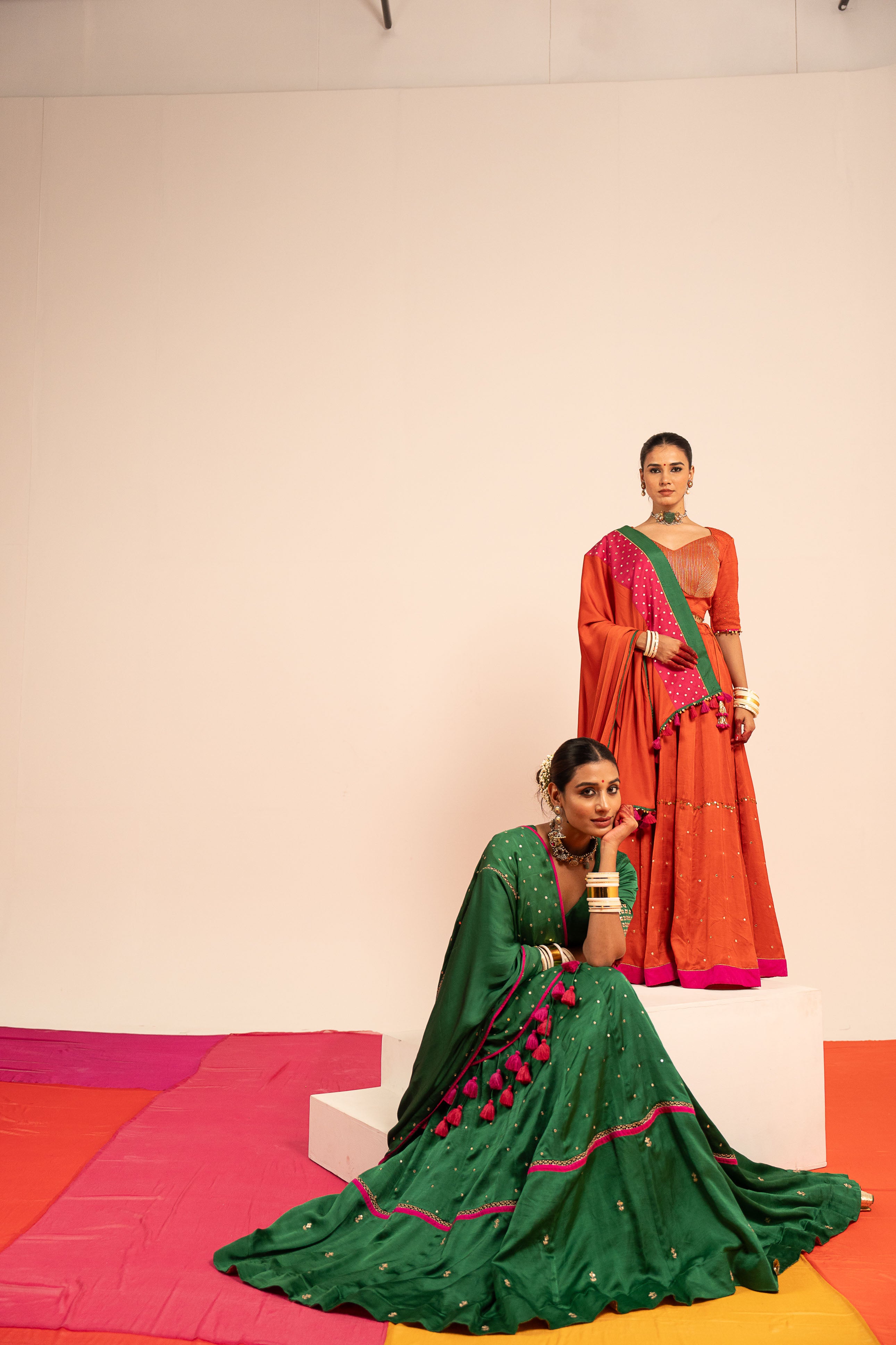 Orange Satin Lehenga Set