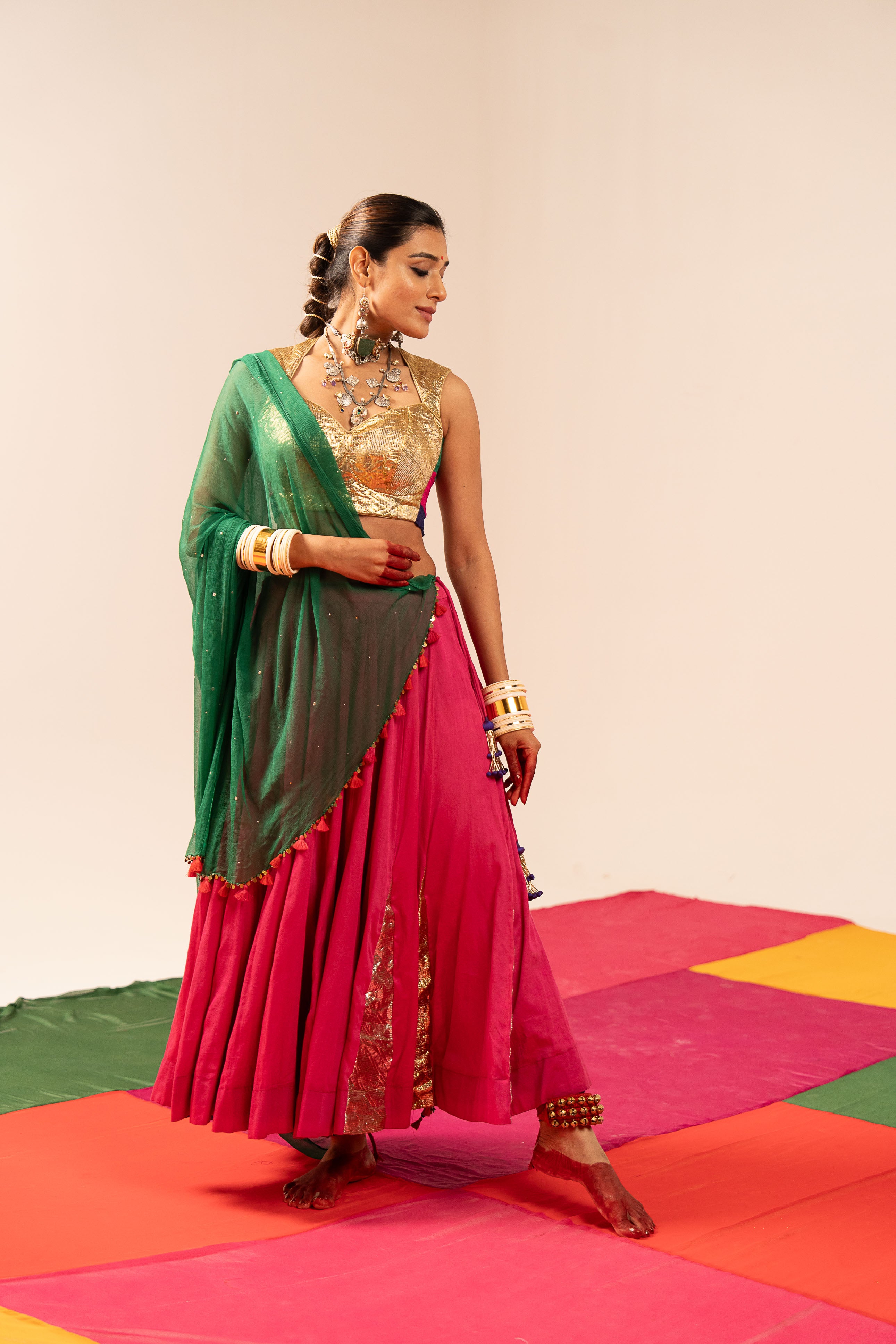 Golden & Pink Lehenga Set