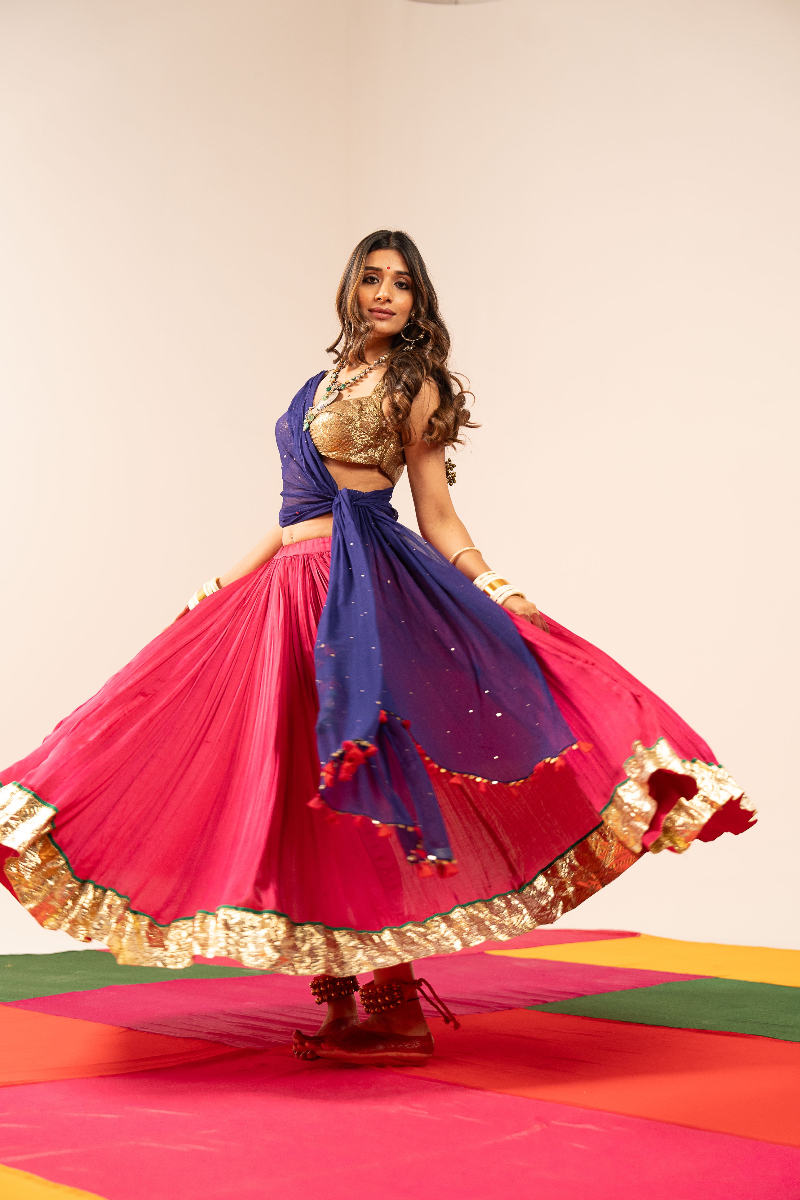 Dark Blue & Pink Lehenga Set