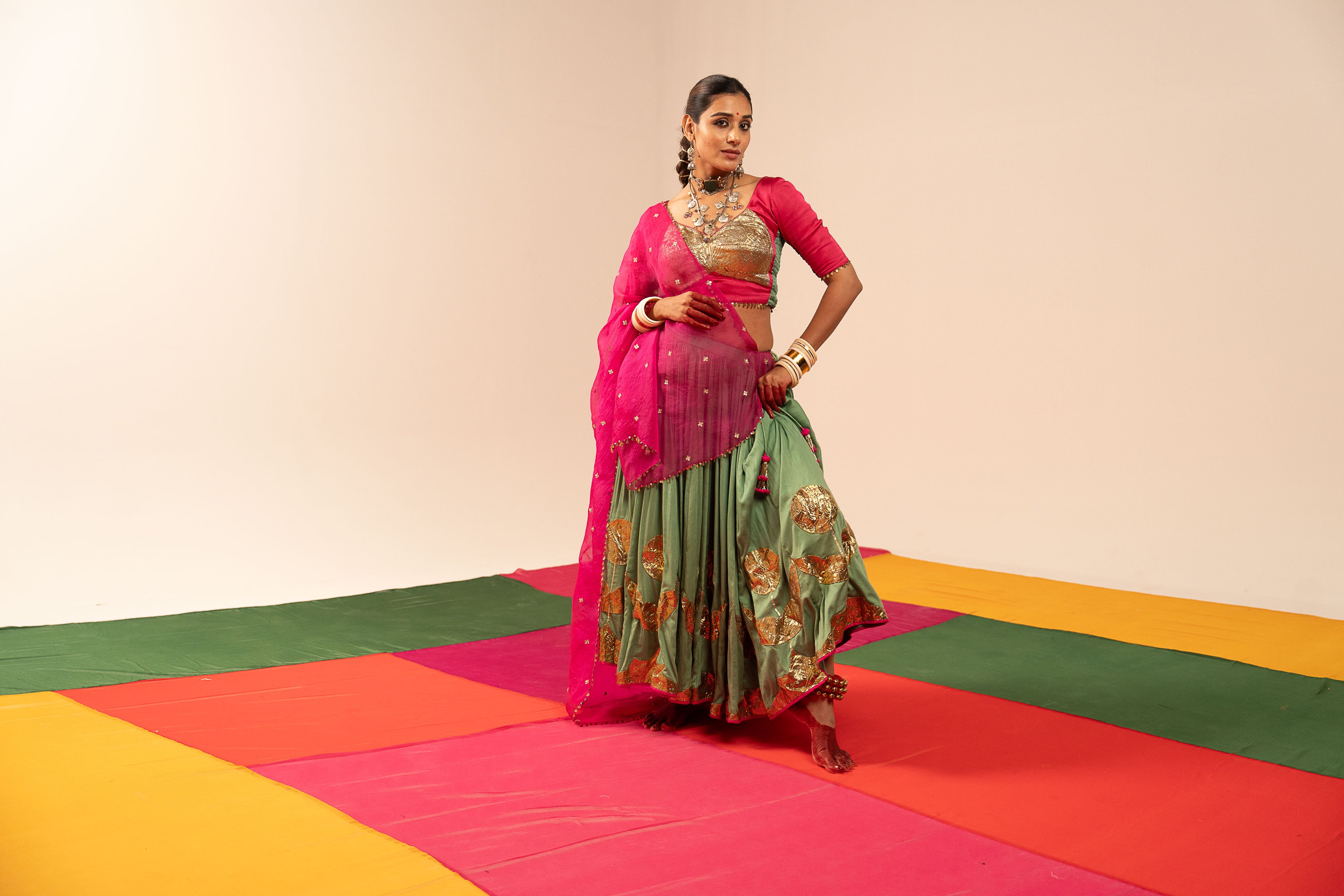 Pink & Sea Green Lehenga Set