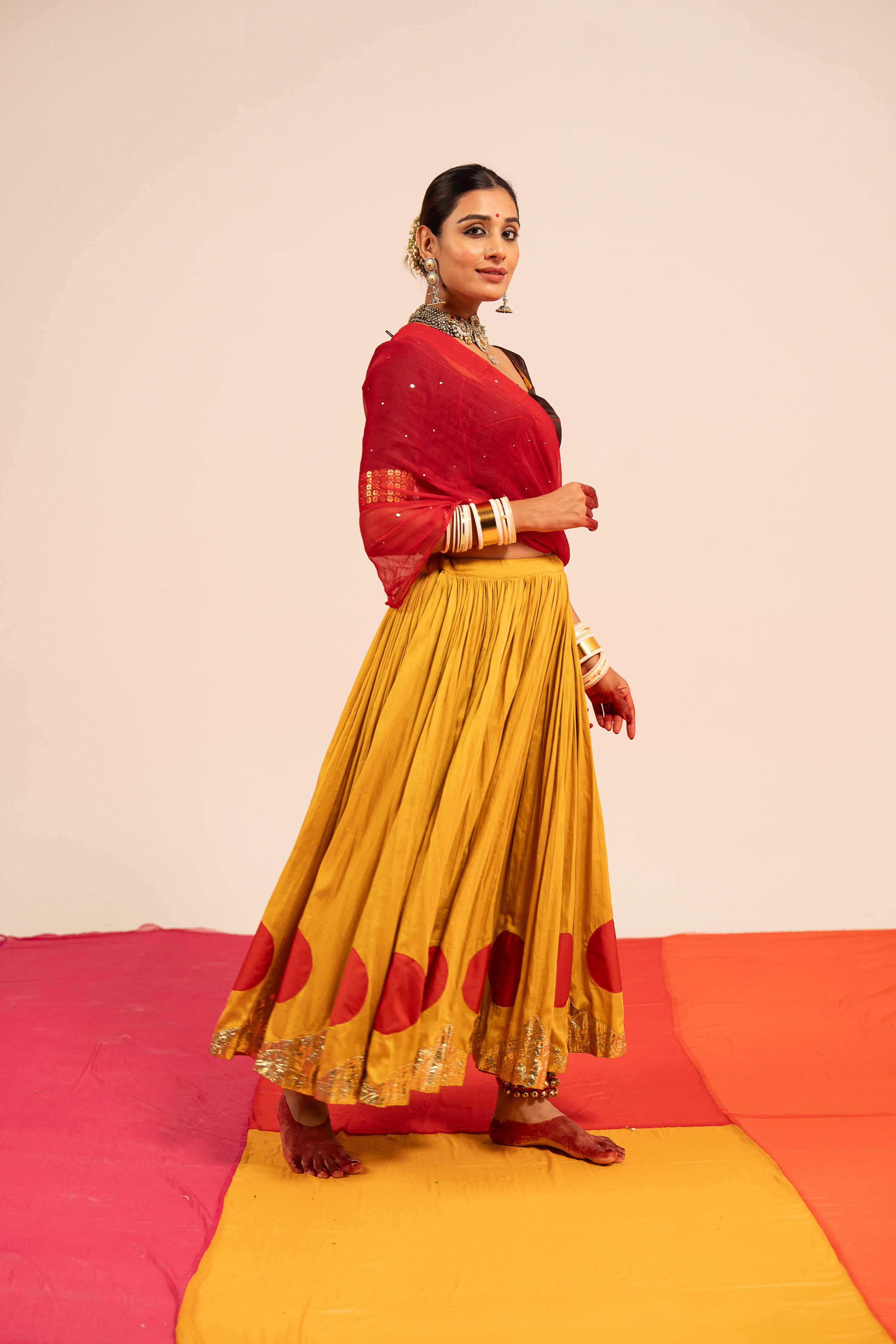 Yellow Brown Lehenga Set