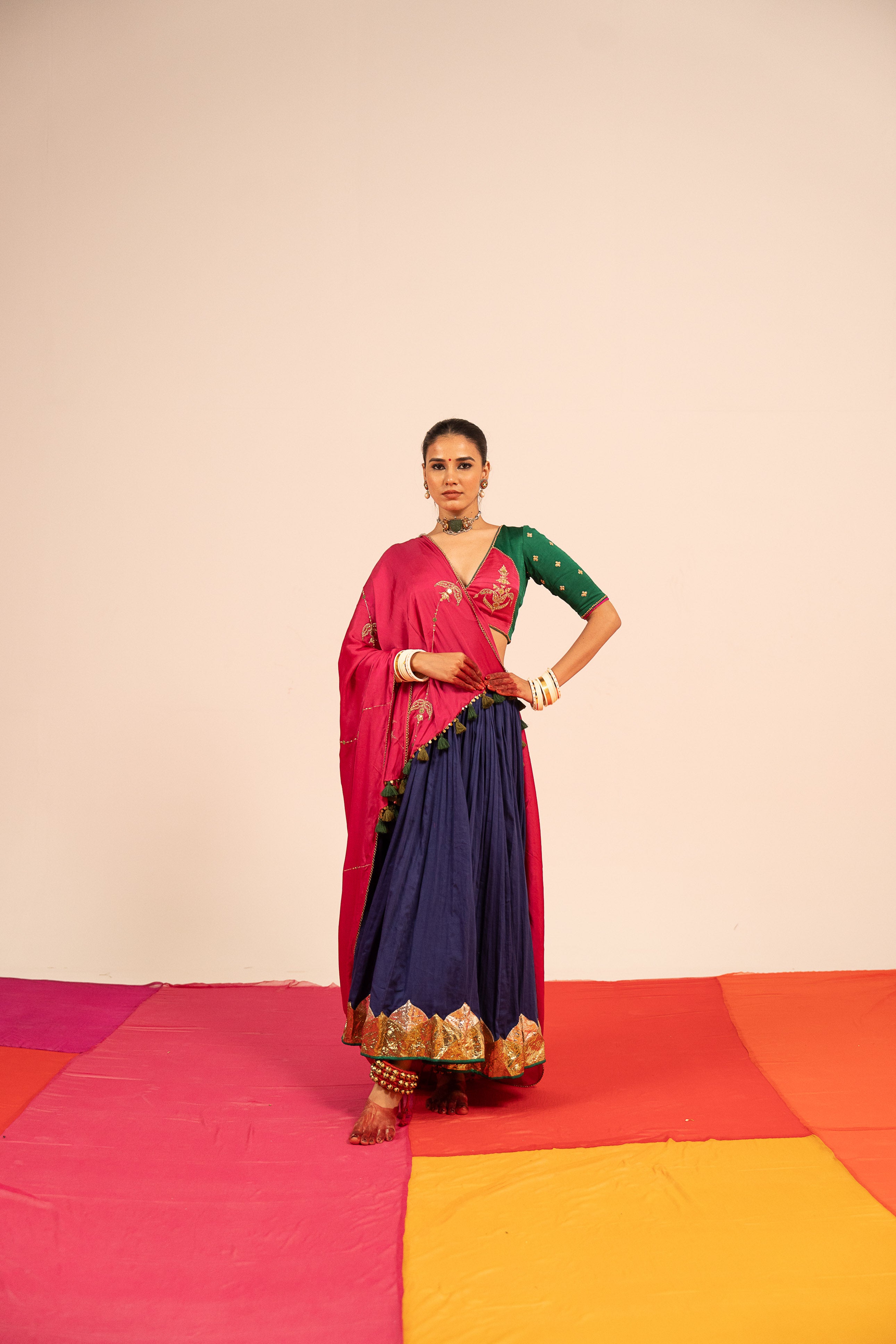 Green Blue Lehenga Set