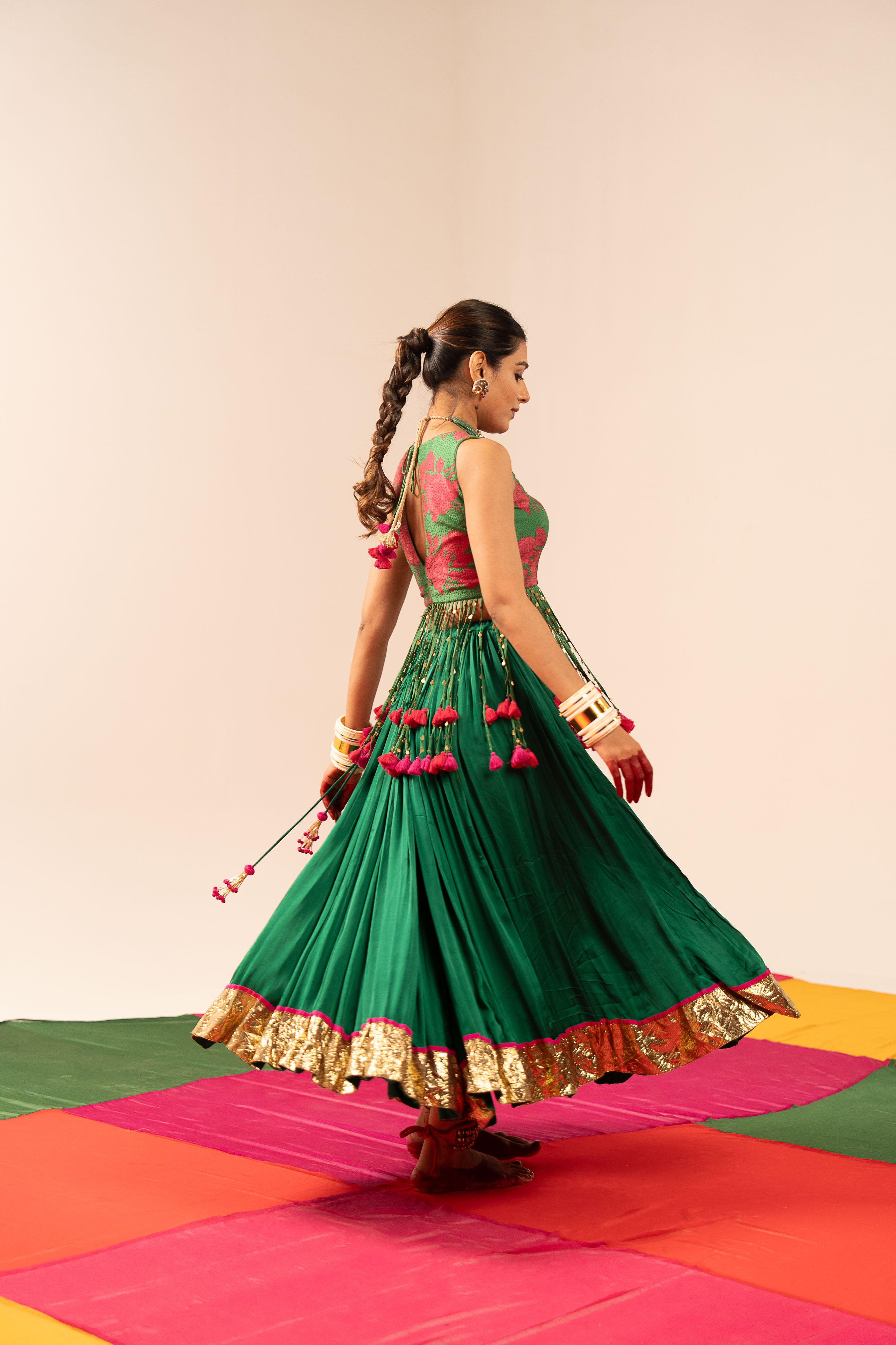 Dark Green Floral Lehenga Set