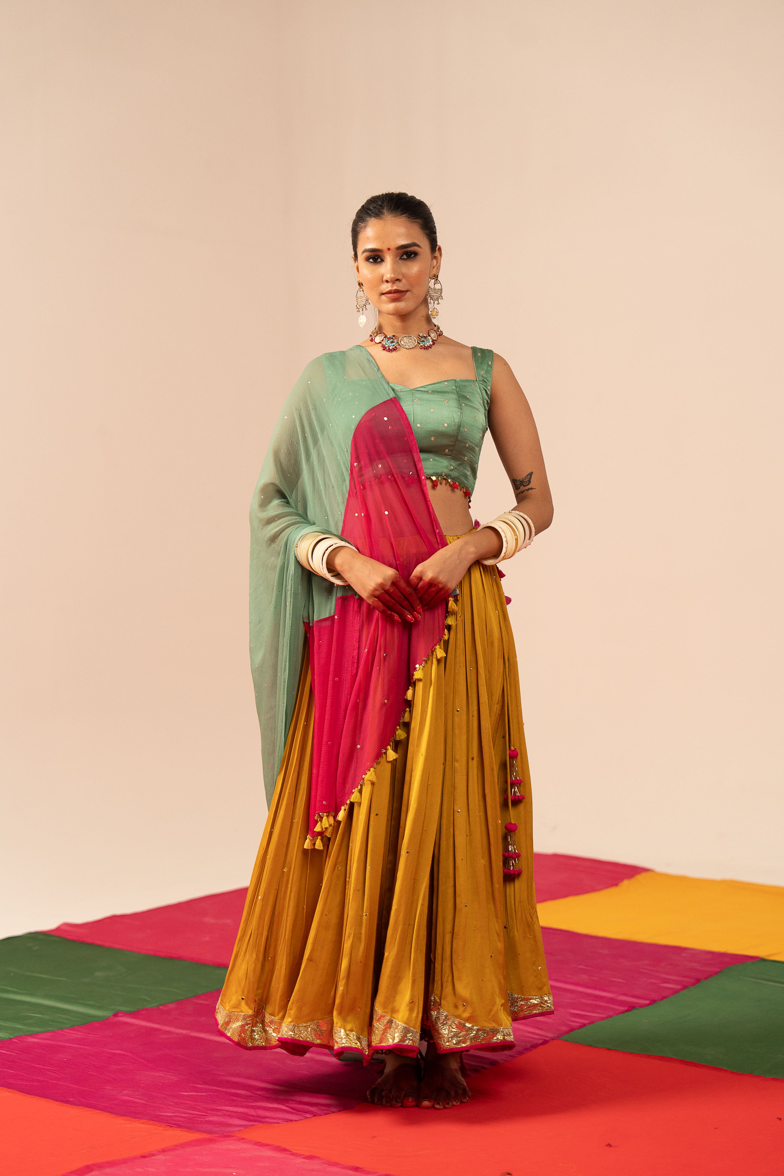 Yellow Sea green Lehenga Set