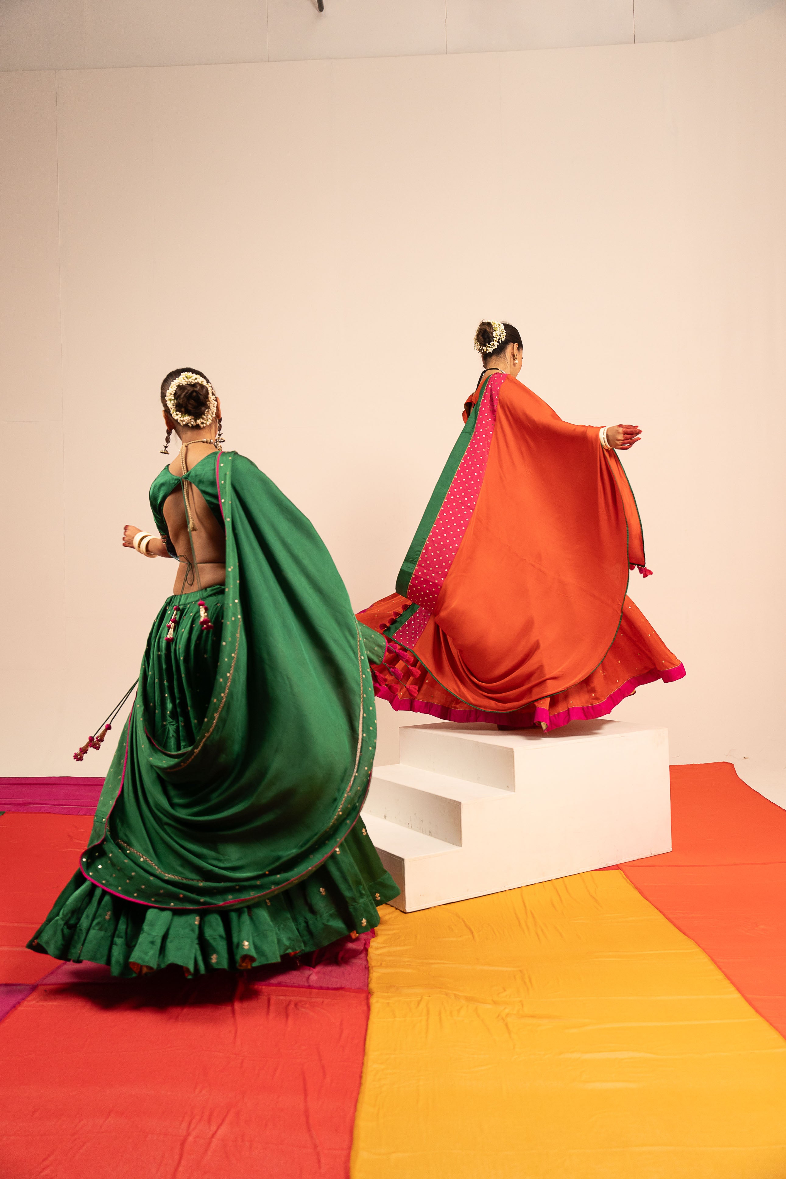 Orange Satin Lehenga Set