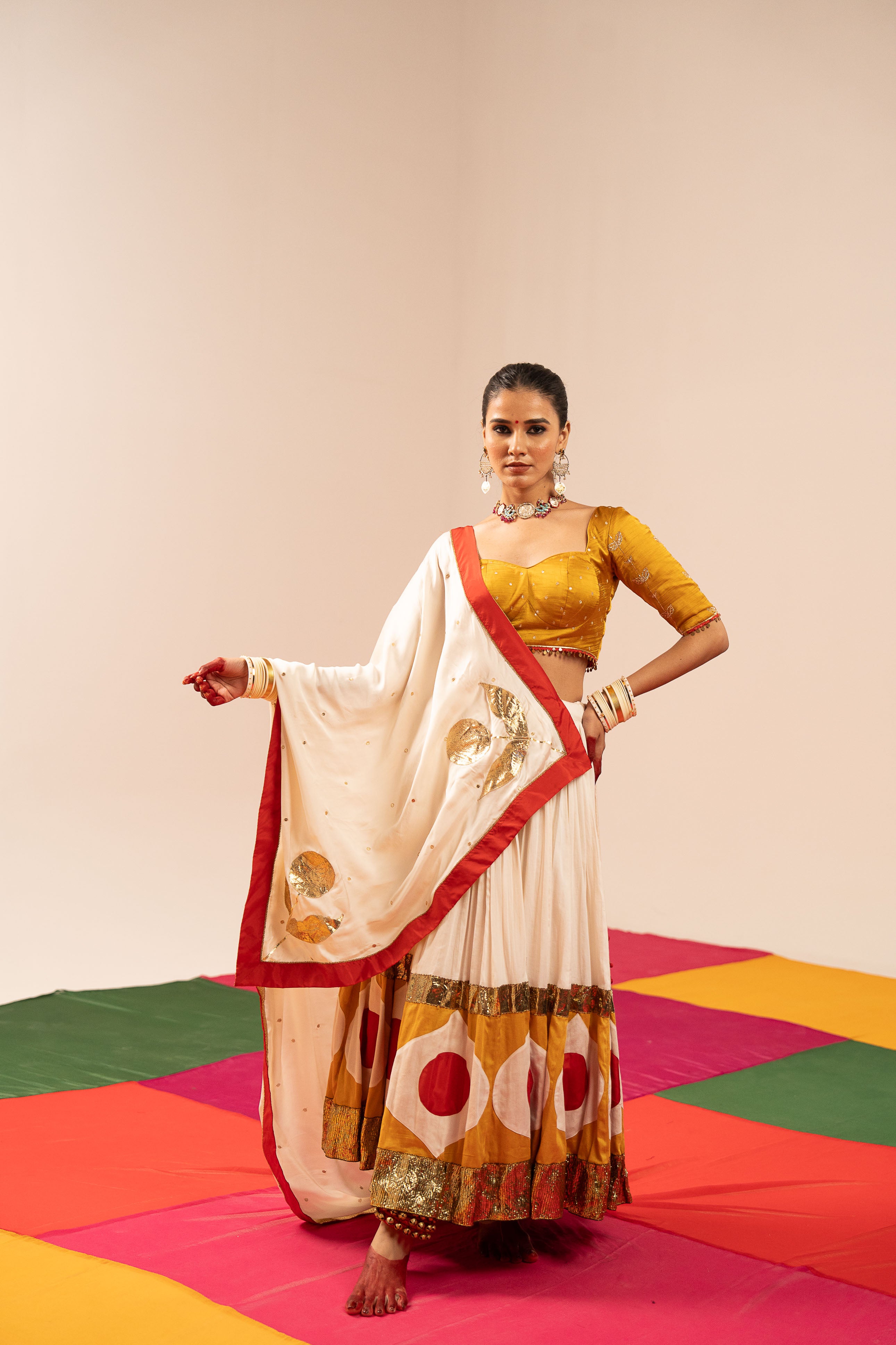White & Yellow Lehenga Set
