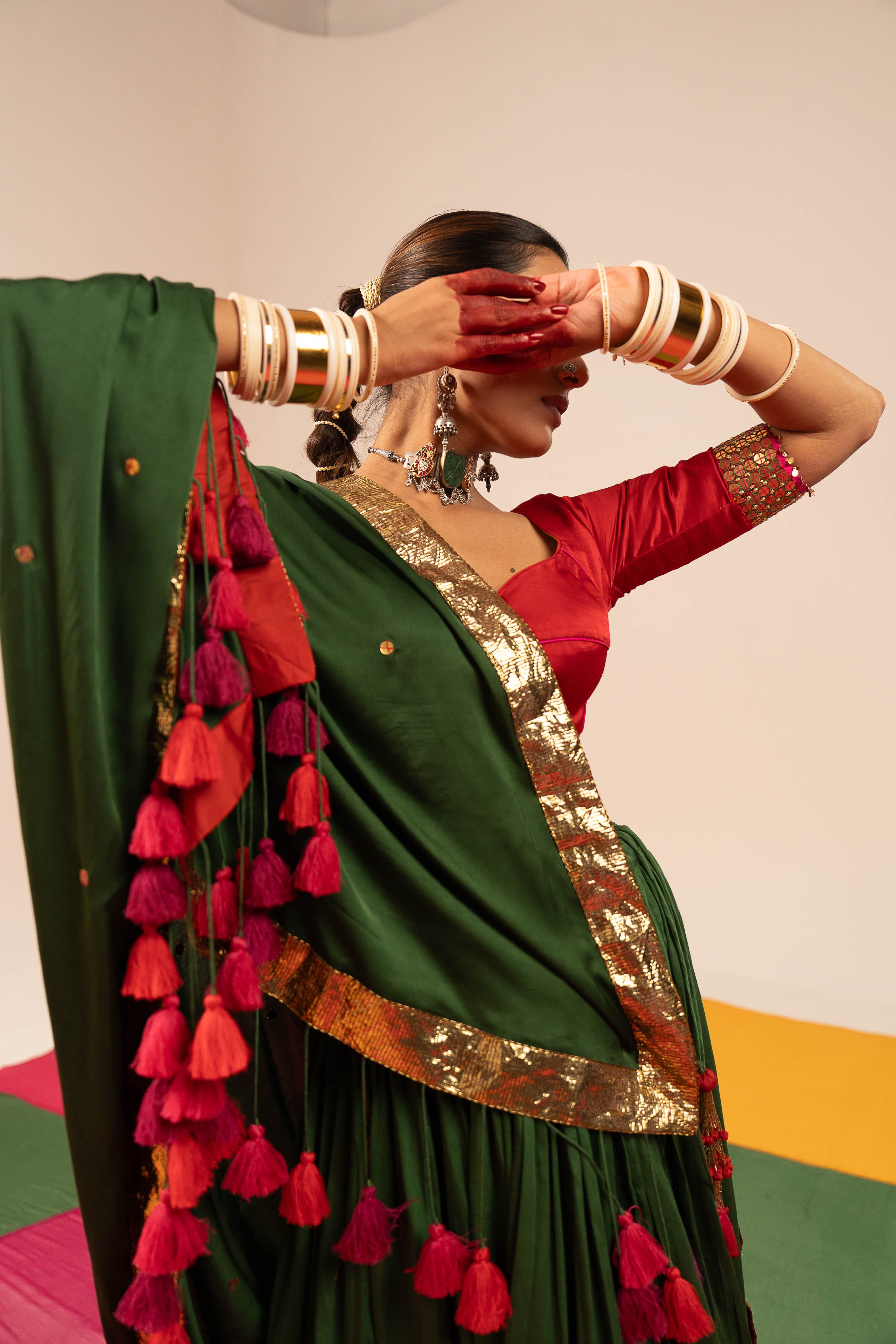 Red & Mahendi Green Lehenga Set