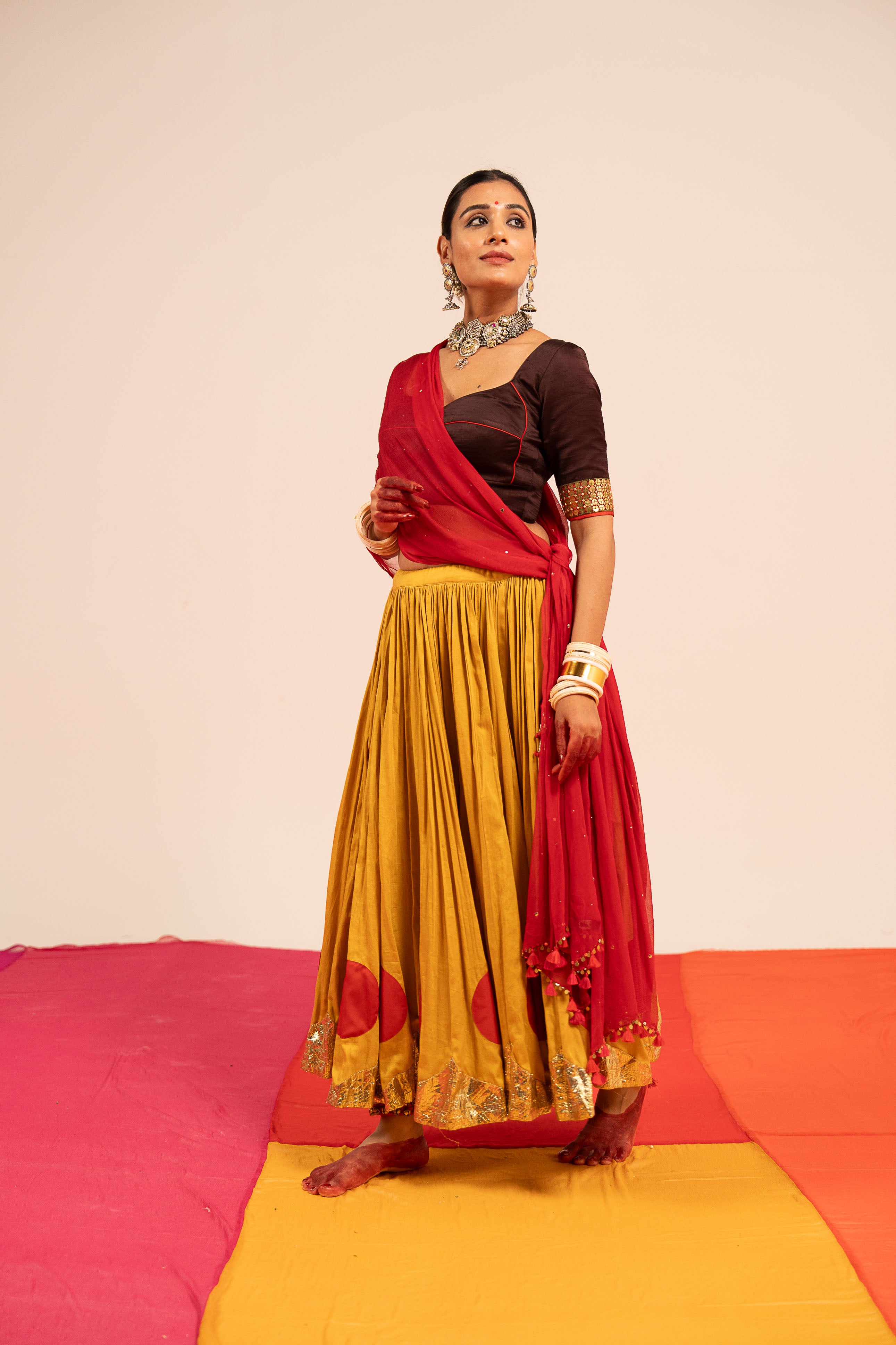 Yellow Brown Lehenga Set