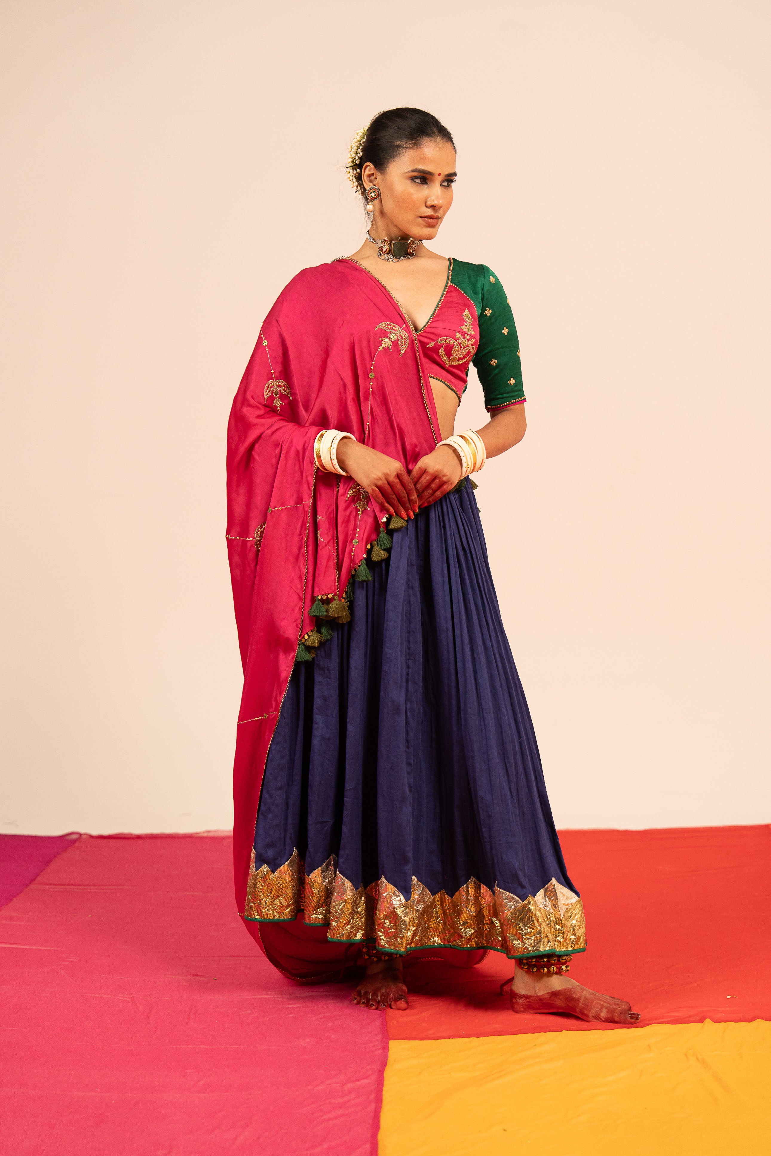 Green Blue Lehenga Set