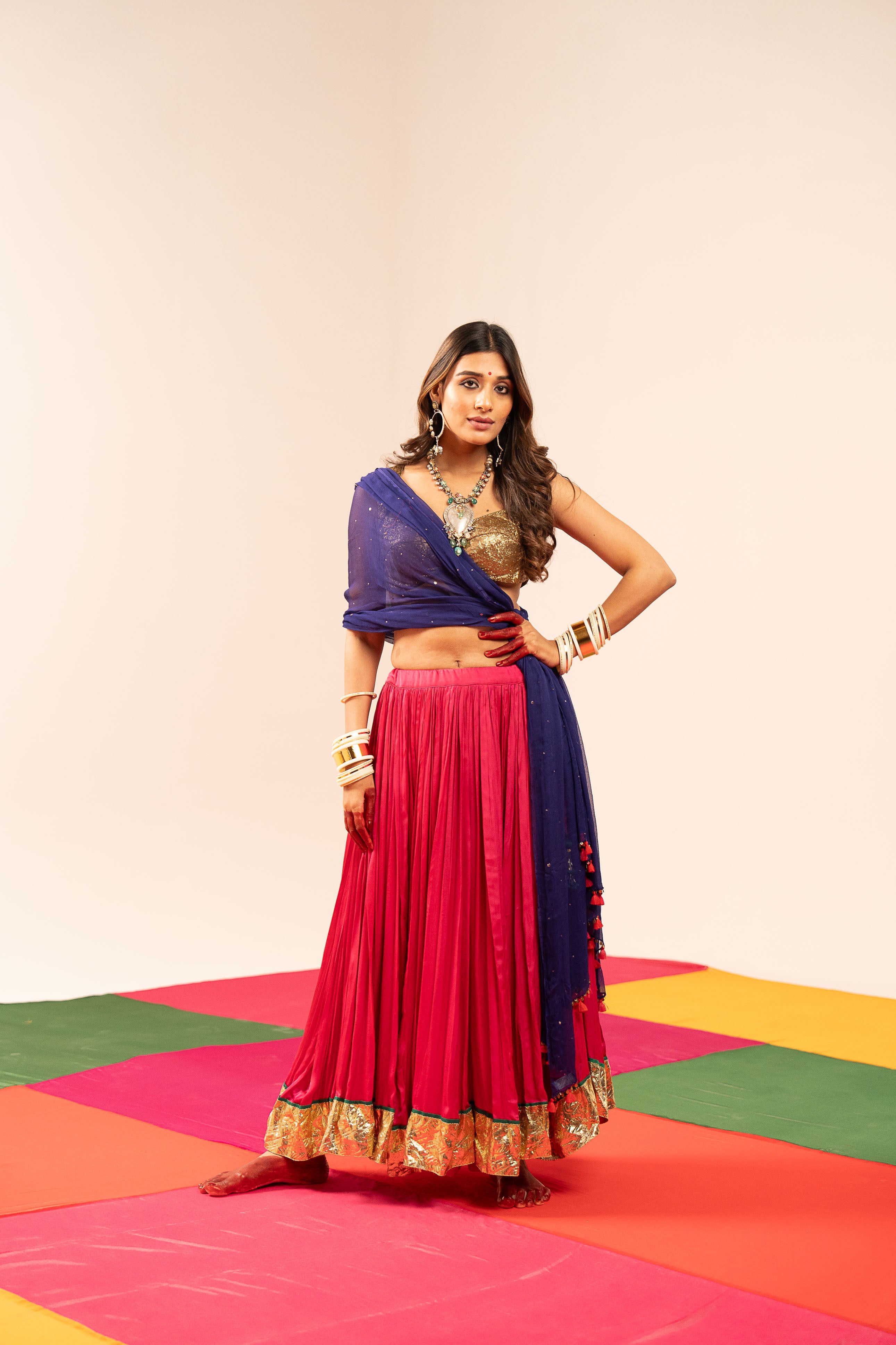 Dark Blue & Pink Lehenga Set