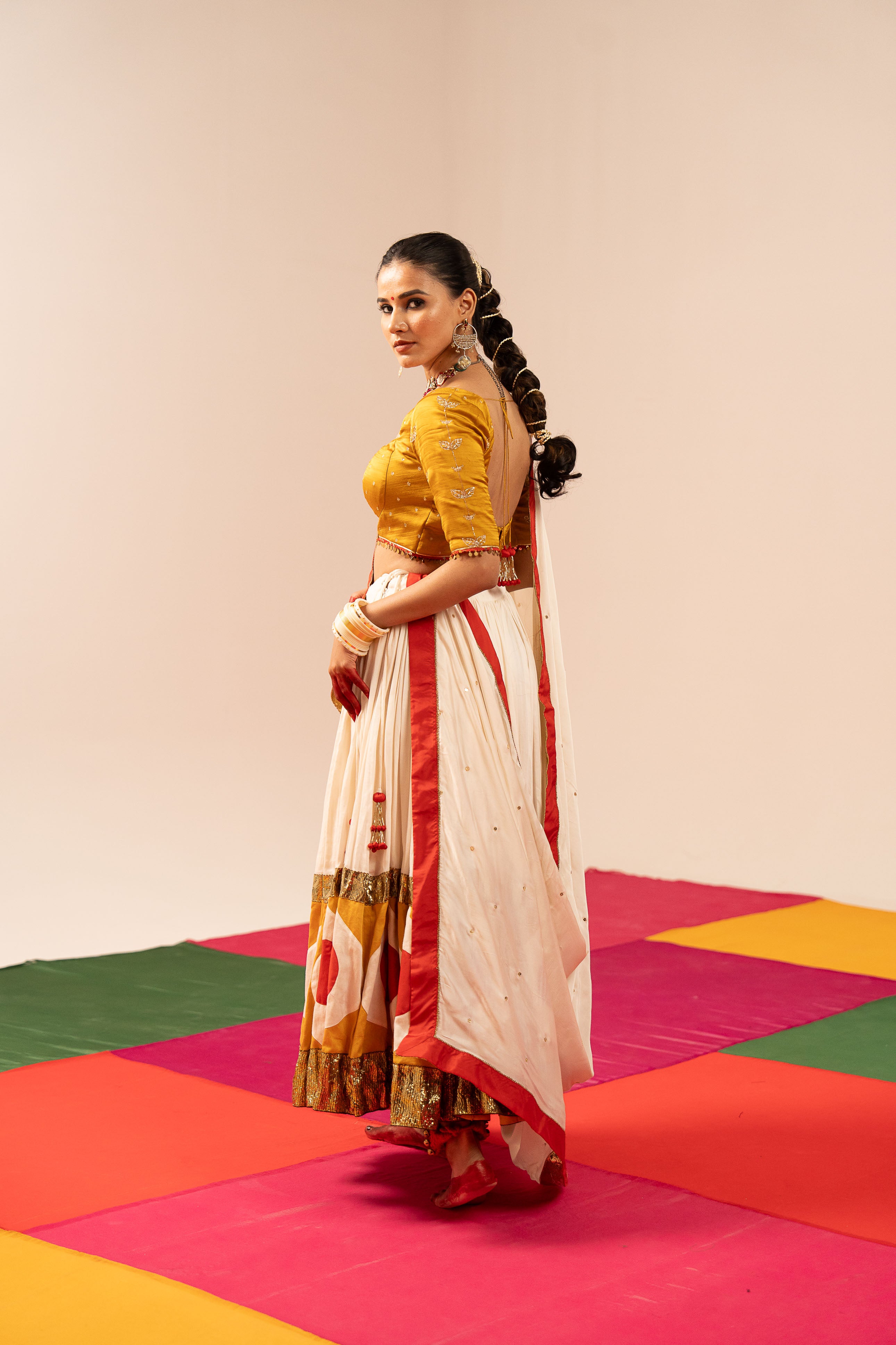 White & Yellow Lehenga Set