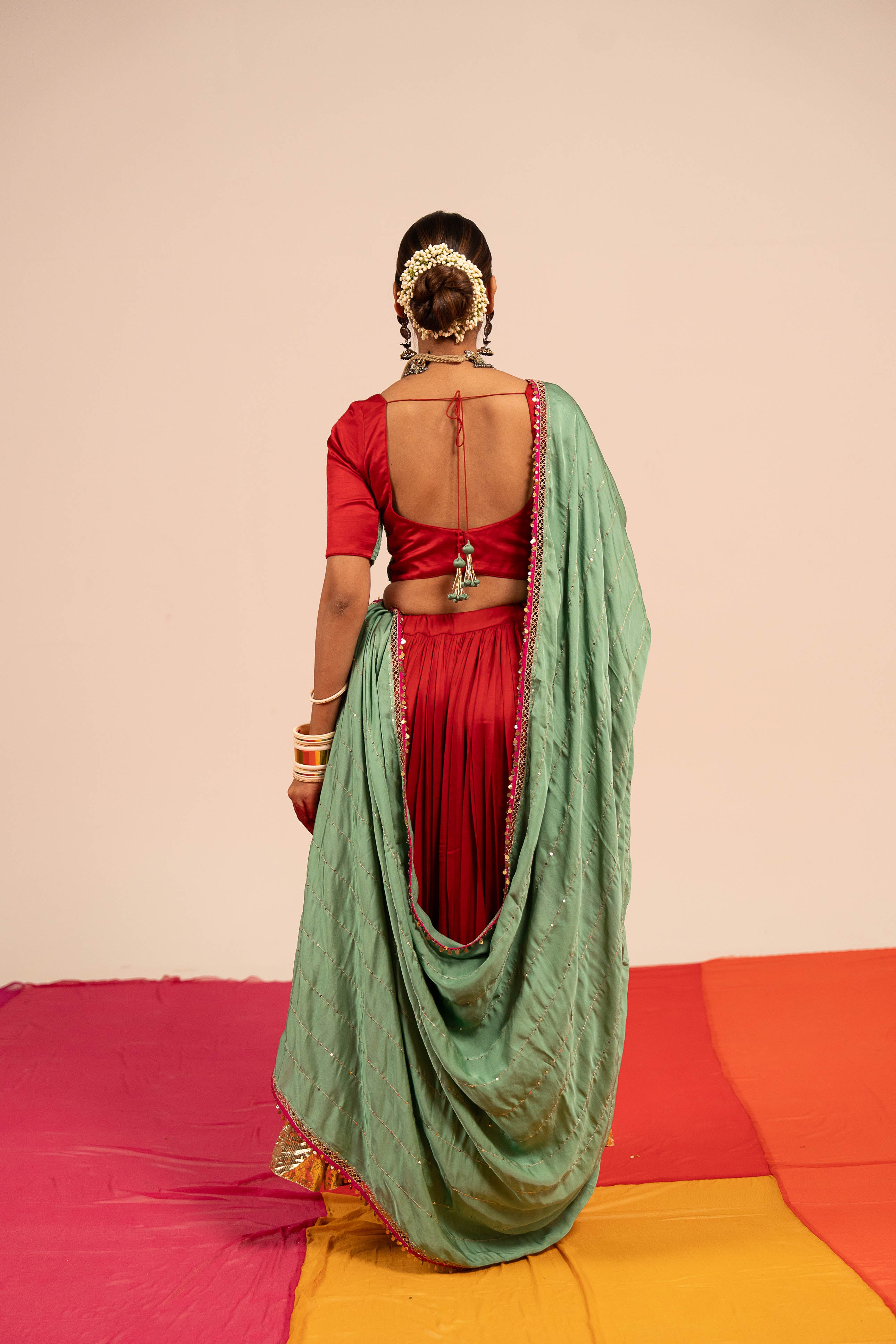 Red & Sea Green Lehenga Set