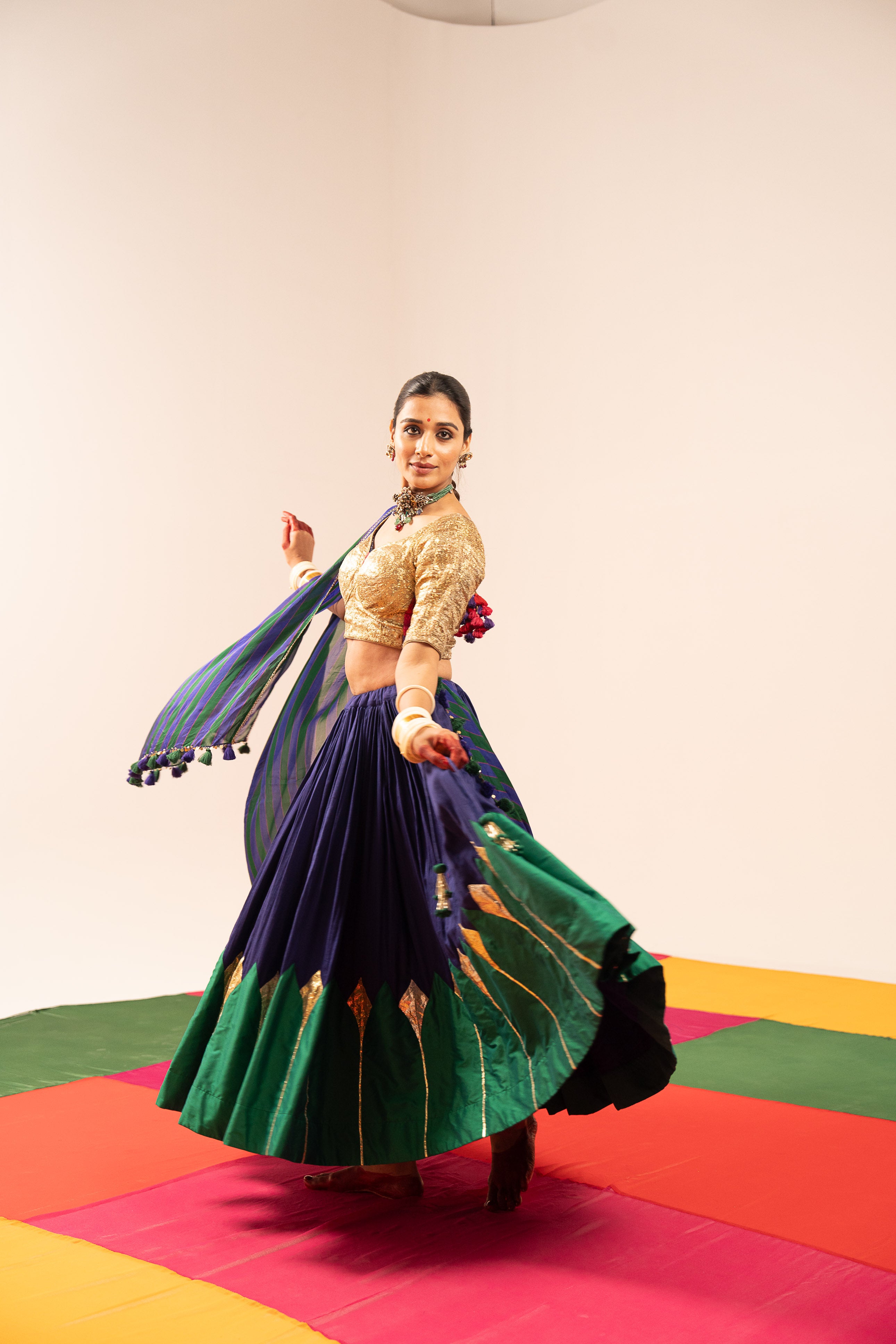 Blue-Green Lehenga Set