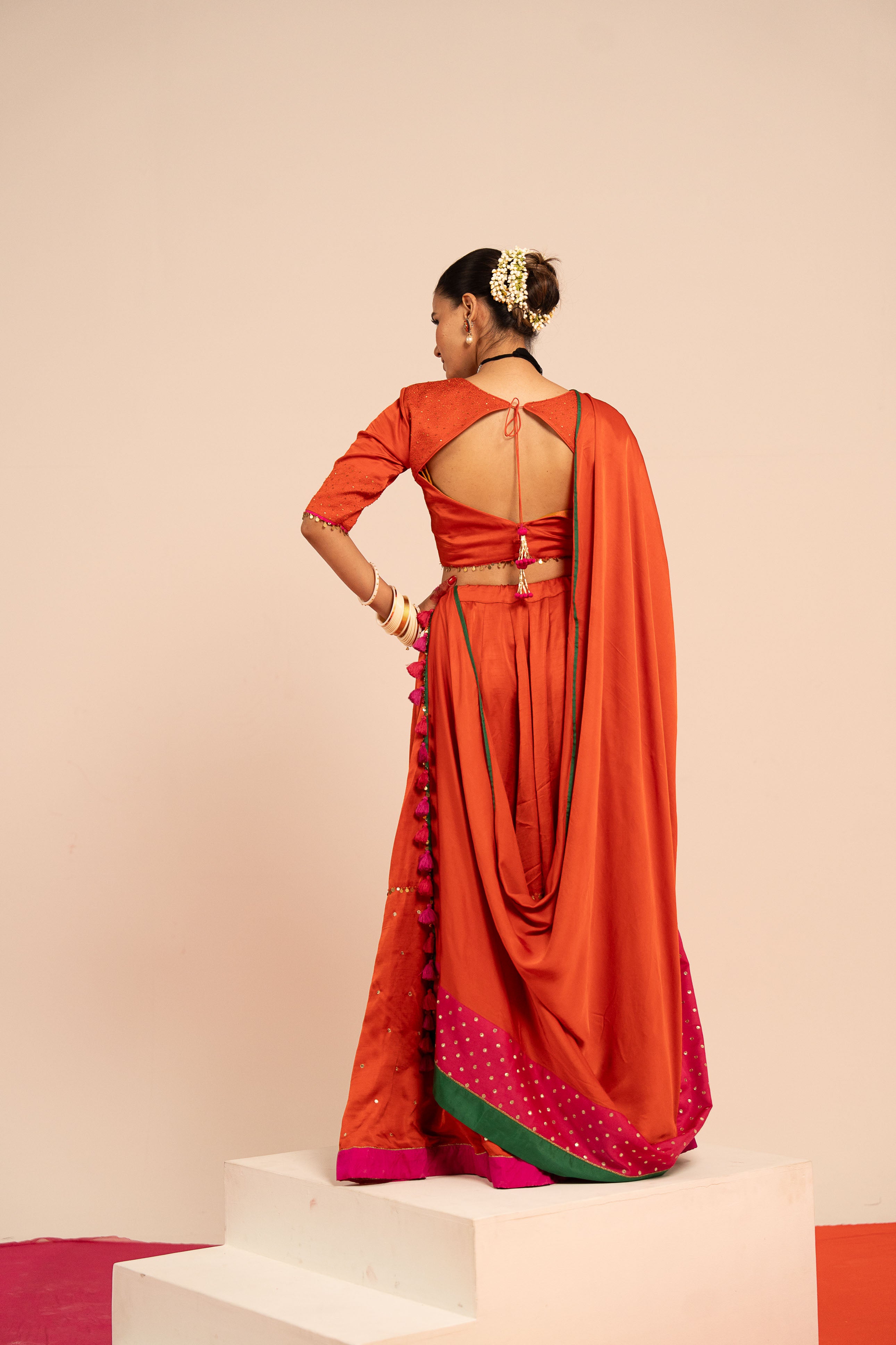 Orange Satin Lehenga Set