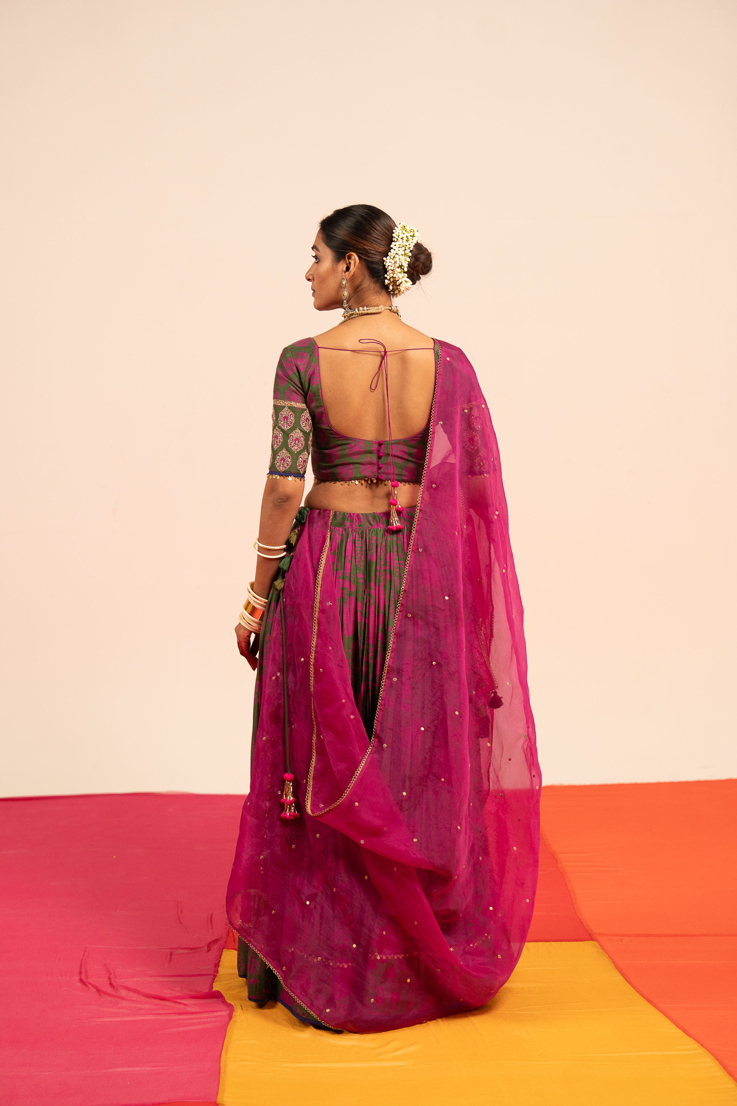 Dark Green Floral Lehenga Set