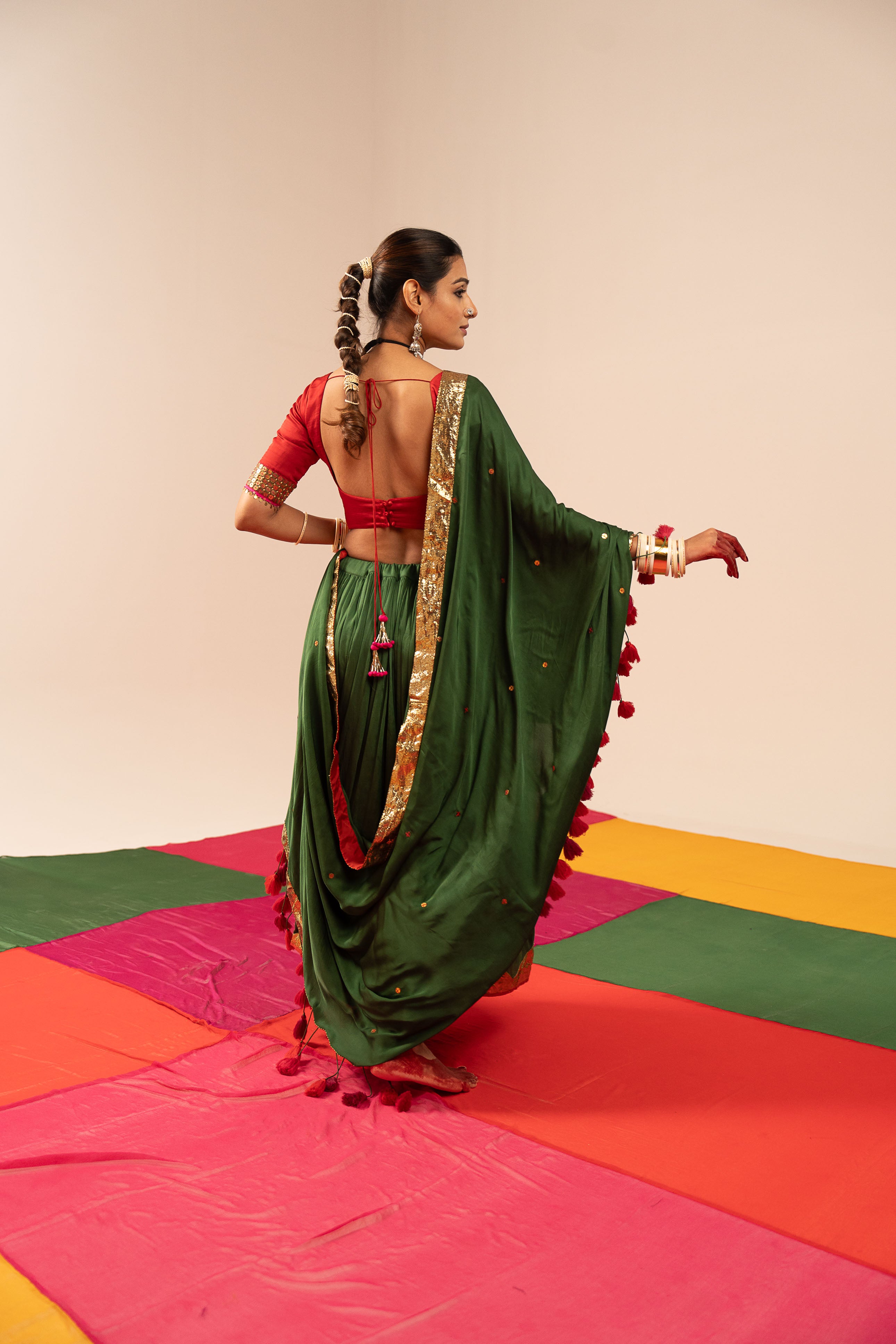 Red & Mahendi Green Lehenga Set