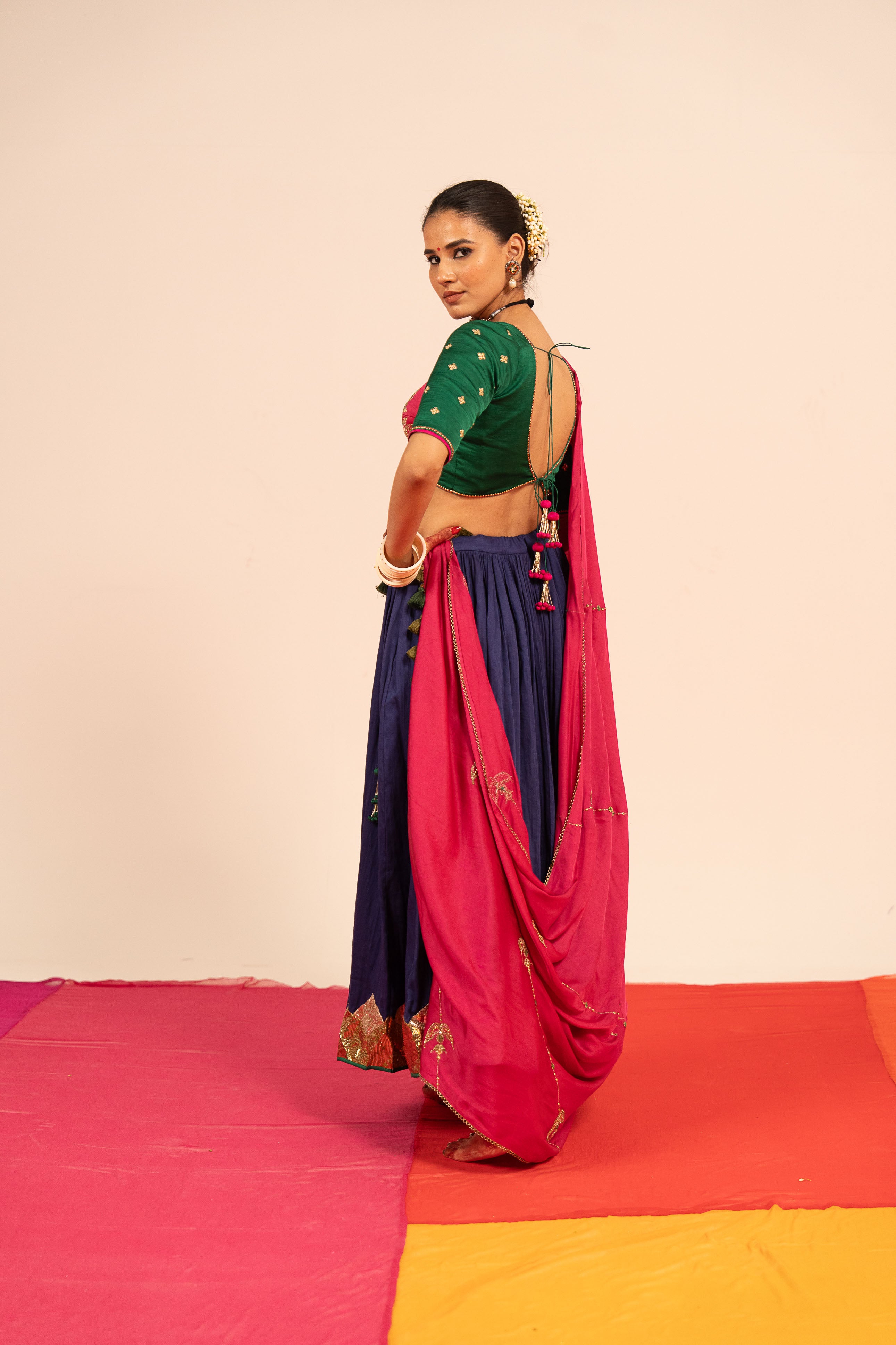 Green Blue Lehenga Set