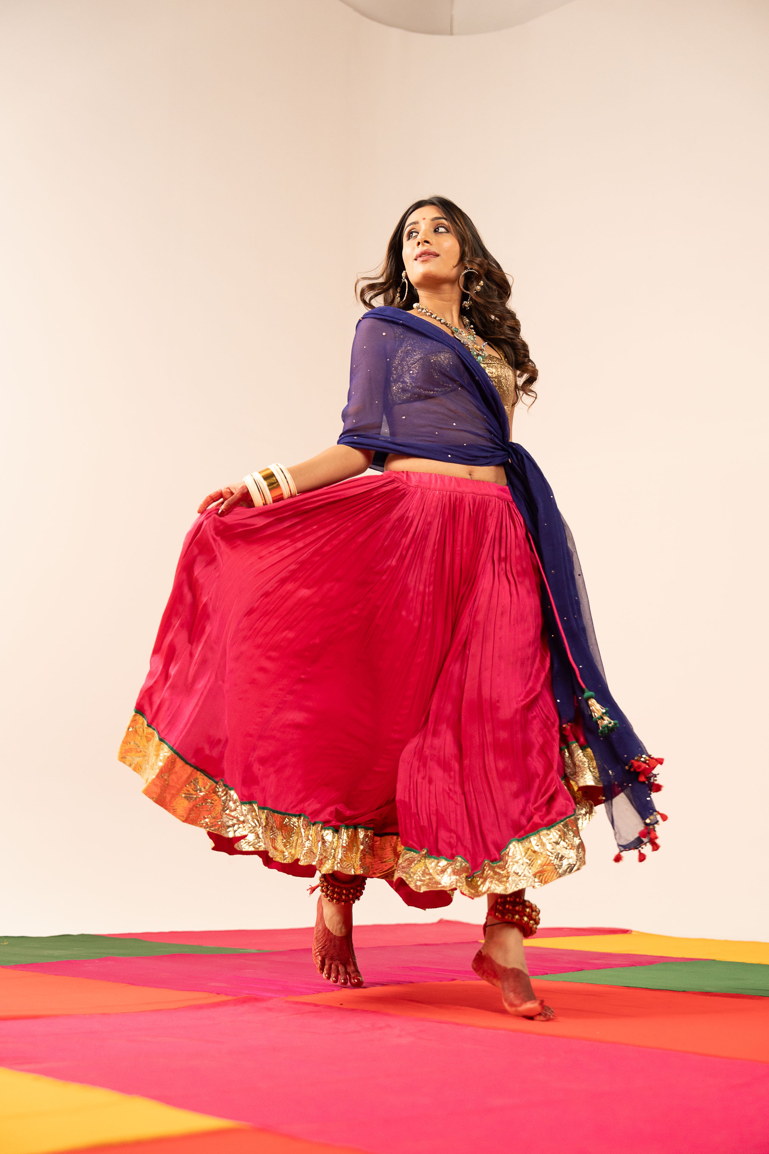 Dark Blue & Pink Lehenga Set