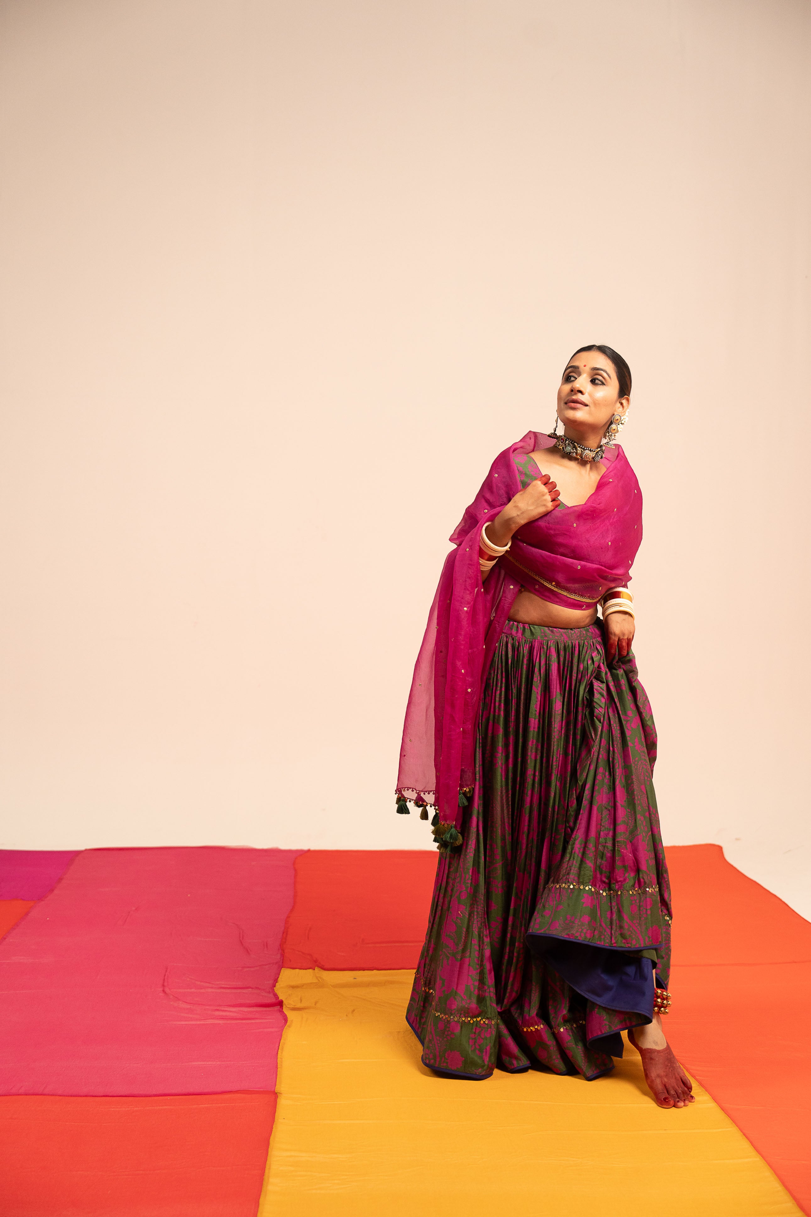 Dark Green Floral Lehenga Set