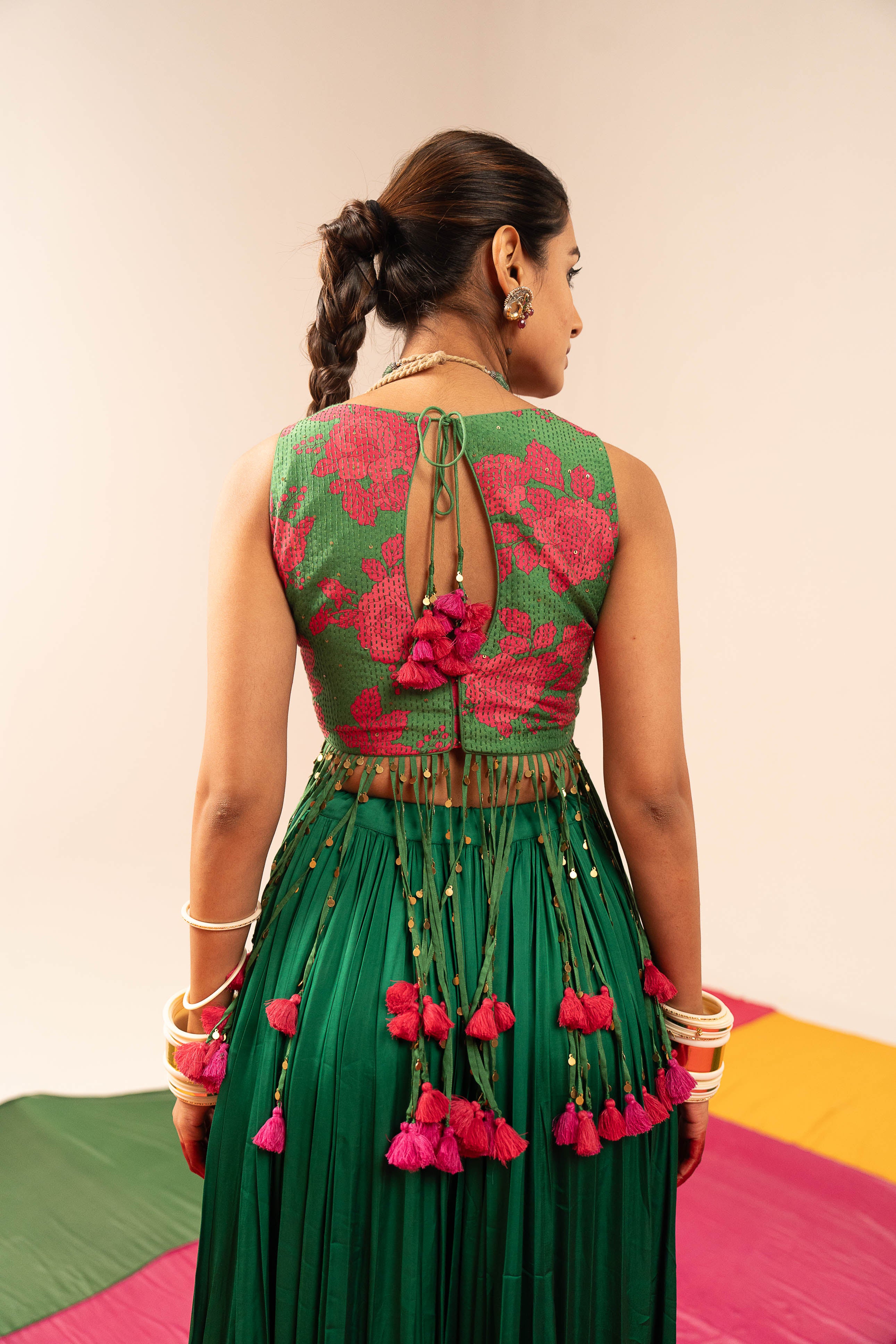 Dark Green Floral Lehenga Set