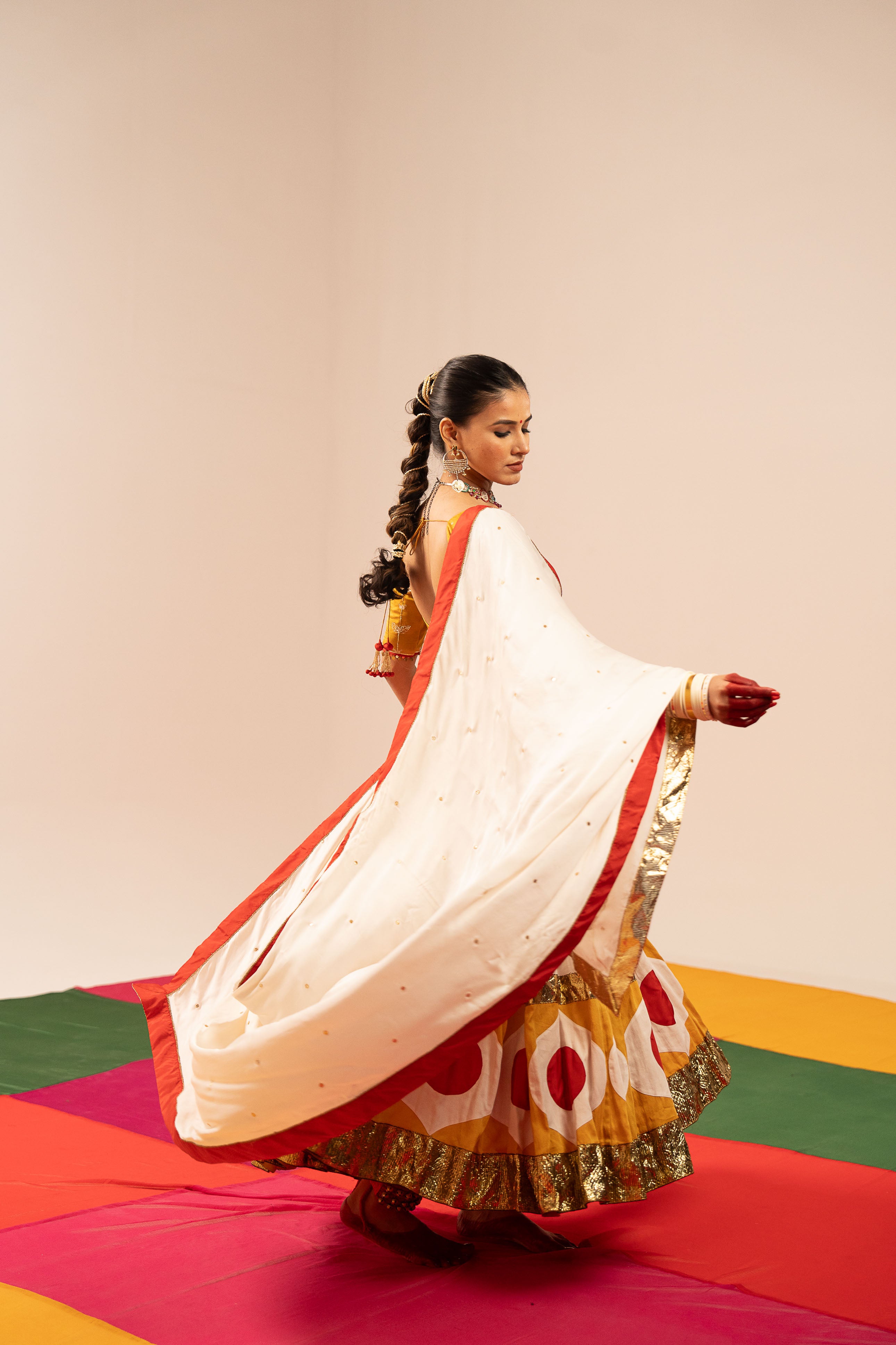 White & Yellow Lehenga Set