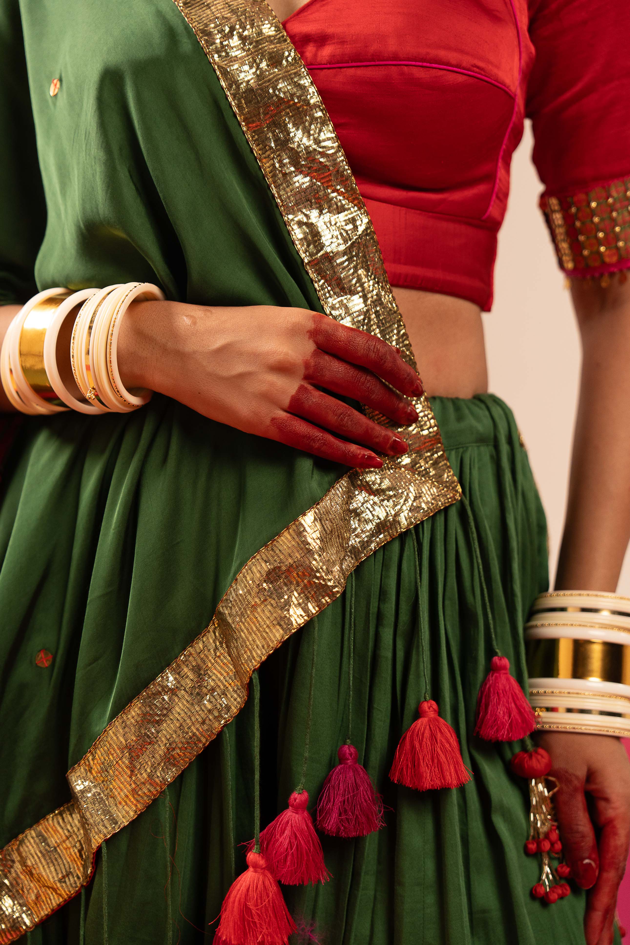 Red & Mahendi Green Lehenga Set