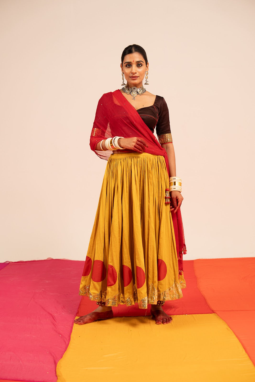 Yellow Brown Lehenga Set