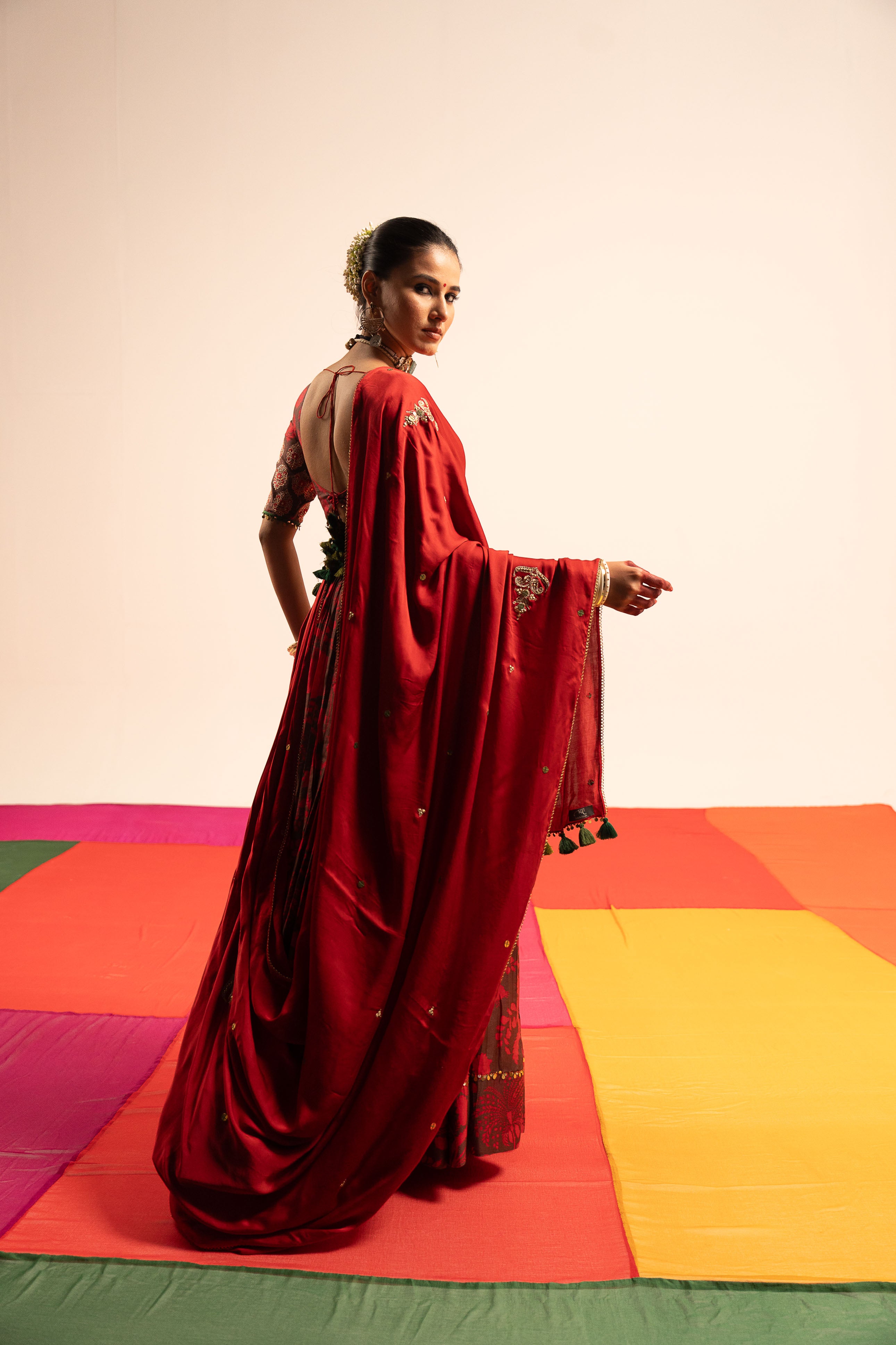 Brown Red Floral Lehenga Set