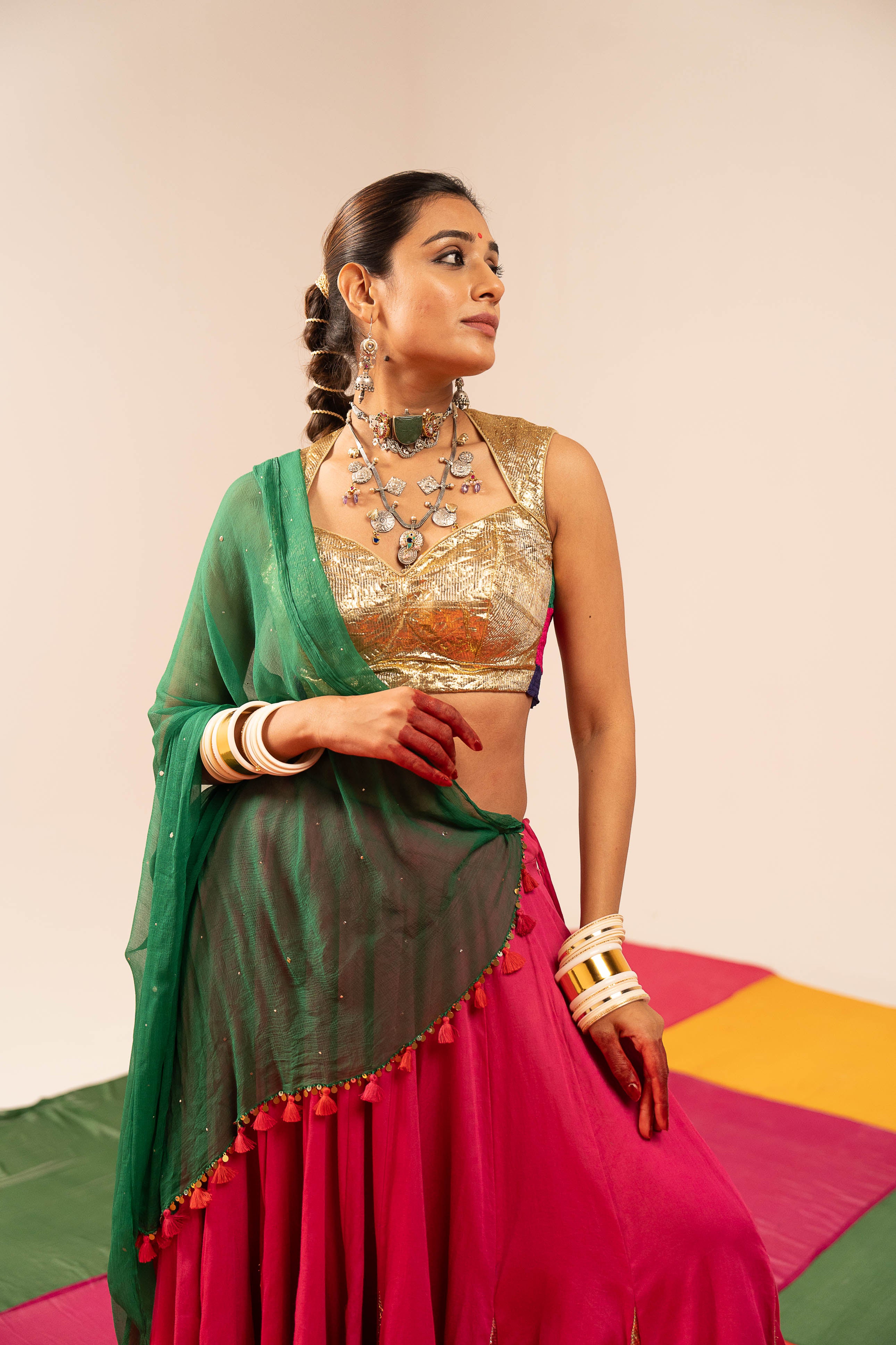 Golden & Pink Lehenga Set