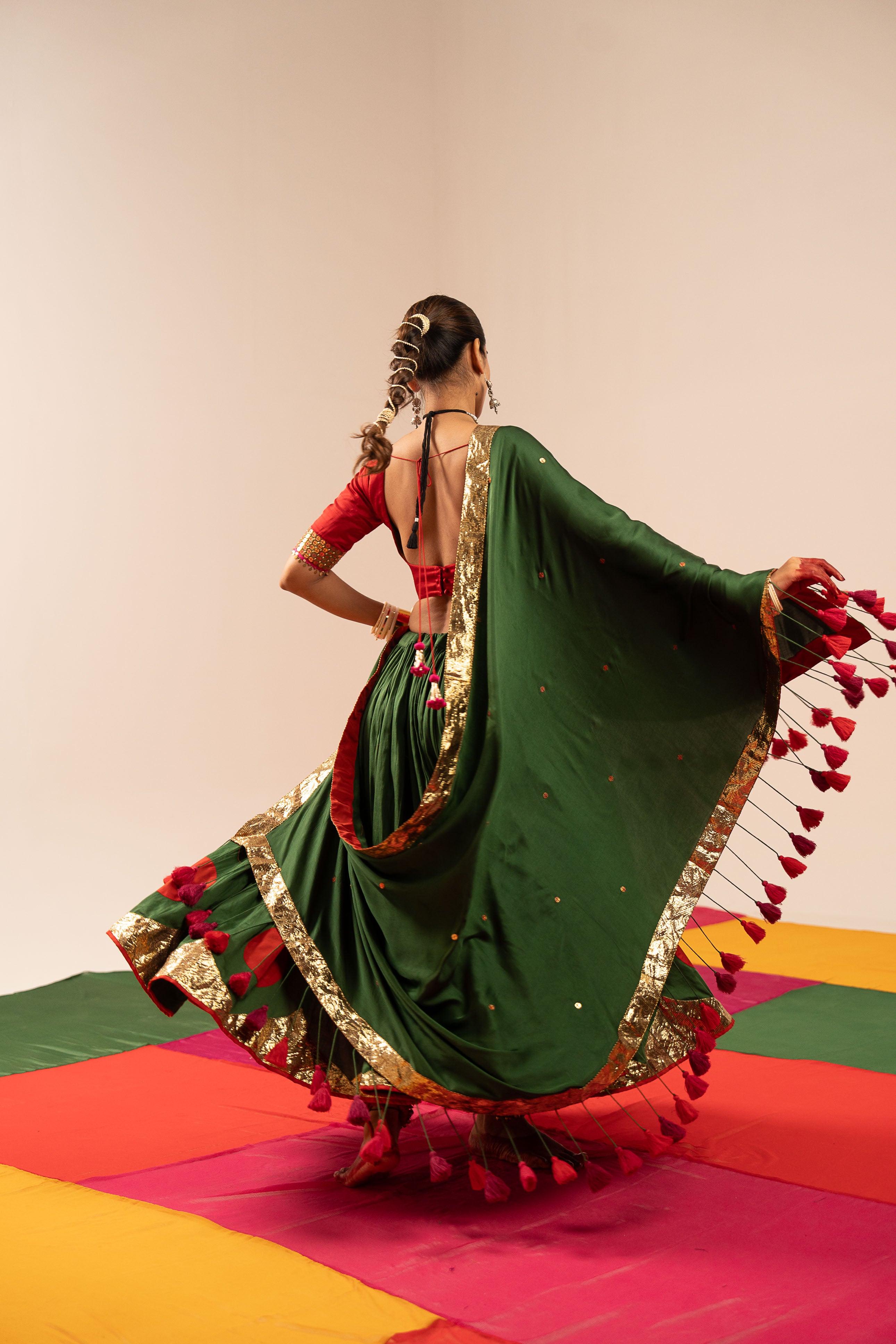 Red & Mahendi Green Lehenga Set