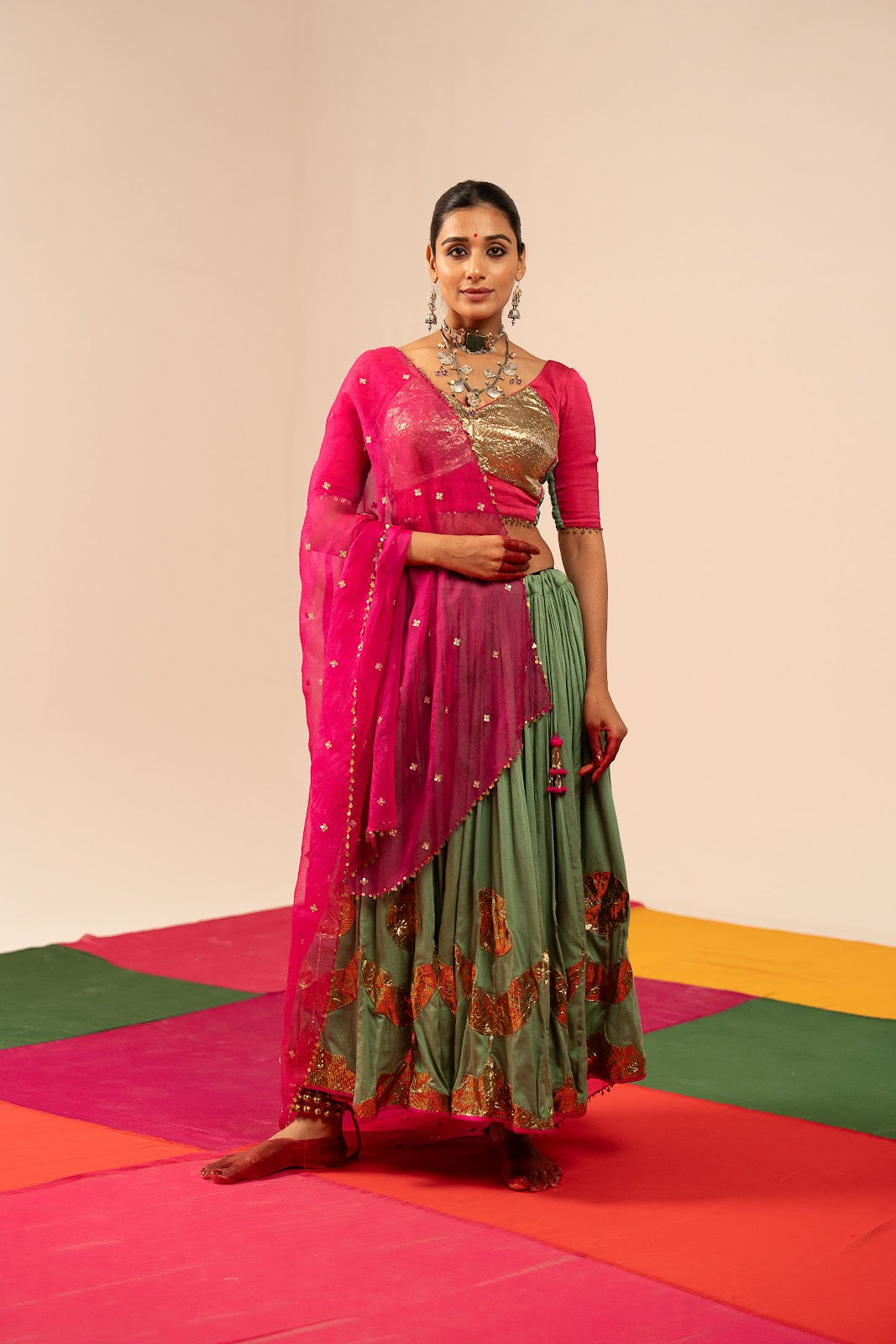 Pink & Sea Green Lehenga Set