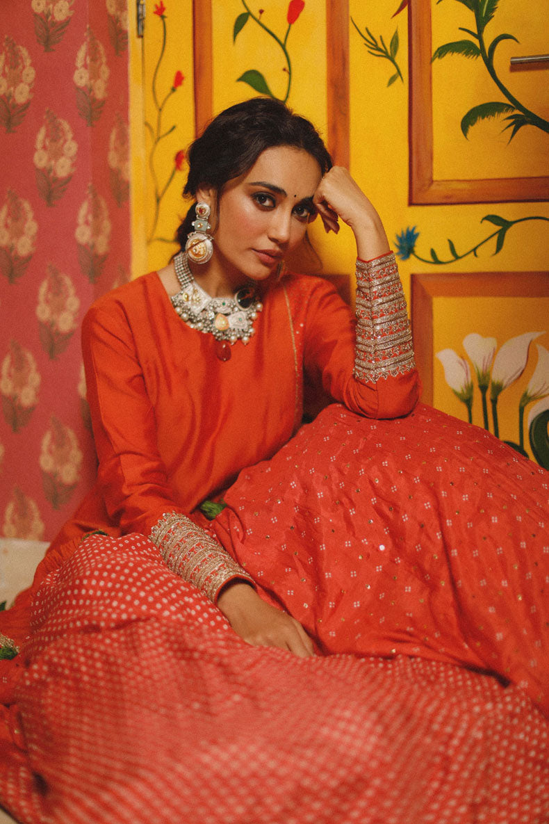 Orange Peplum Lehenga Set