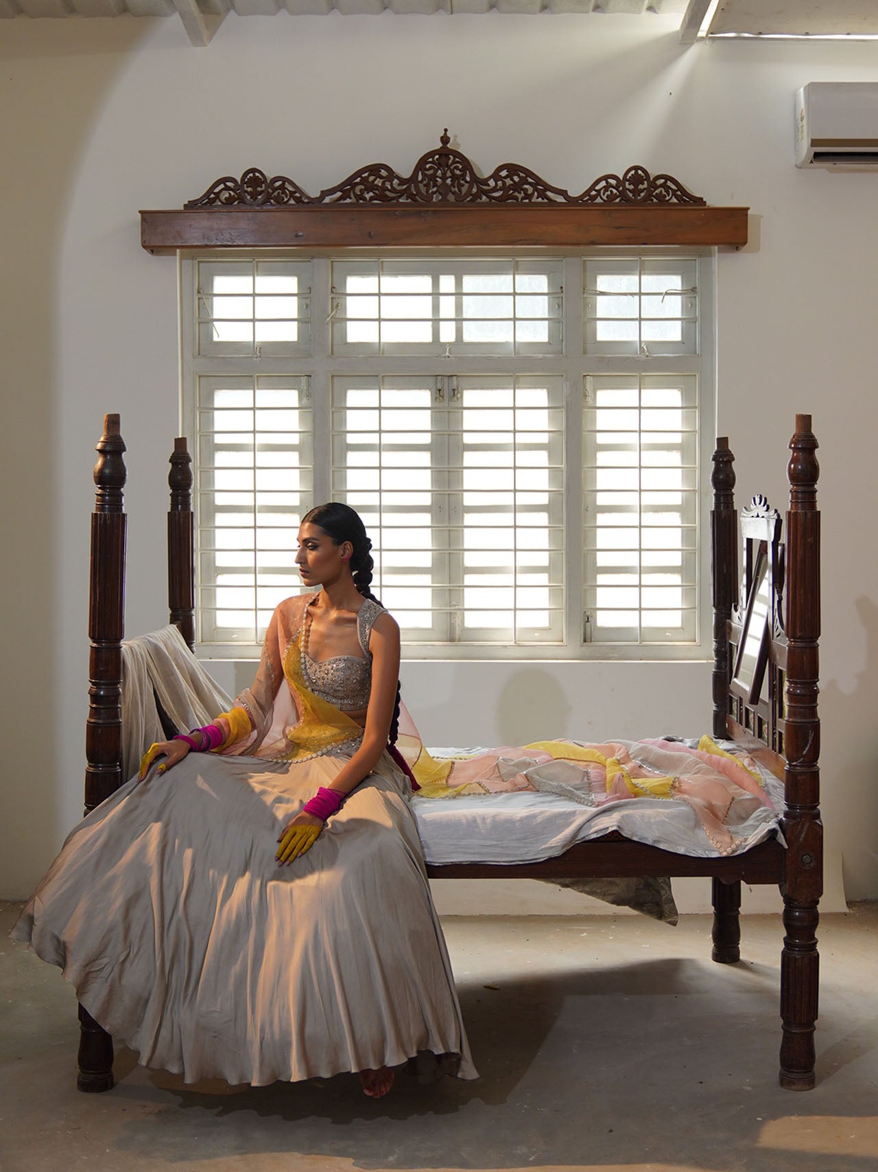 Grey Lehenga Set With Multi Coloured Dupatta