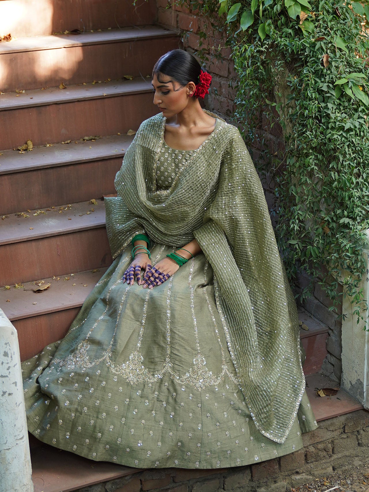 Olive Green Lehenga Set