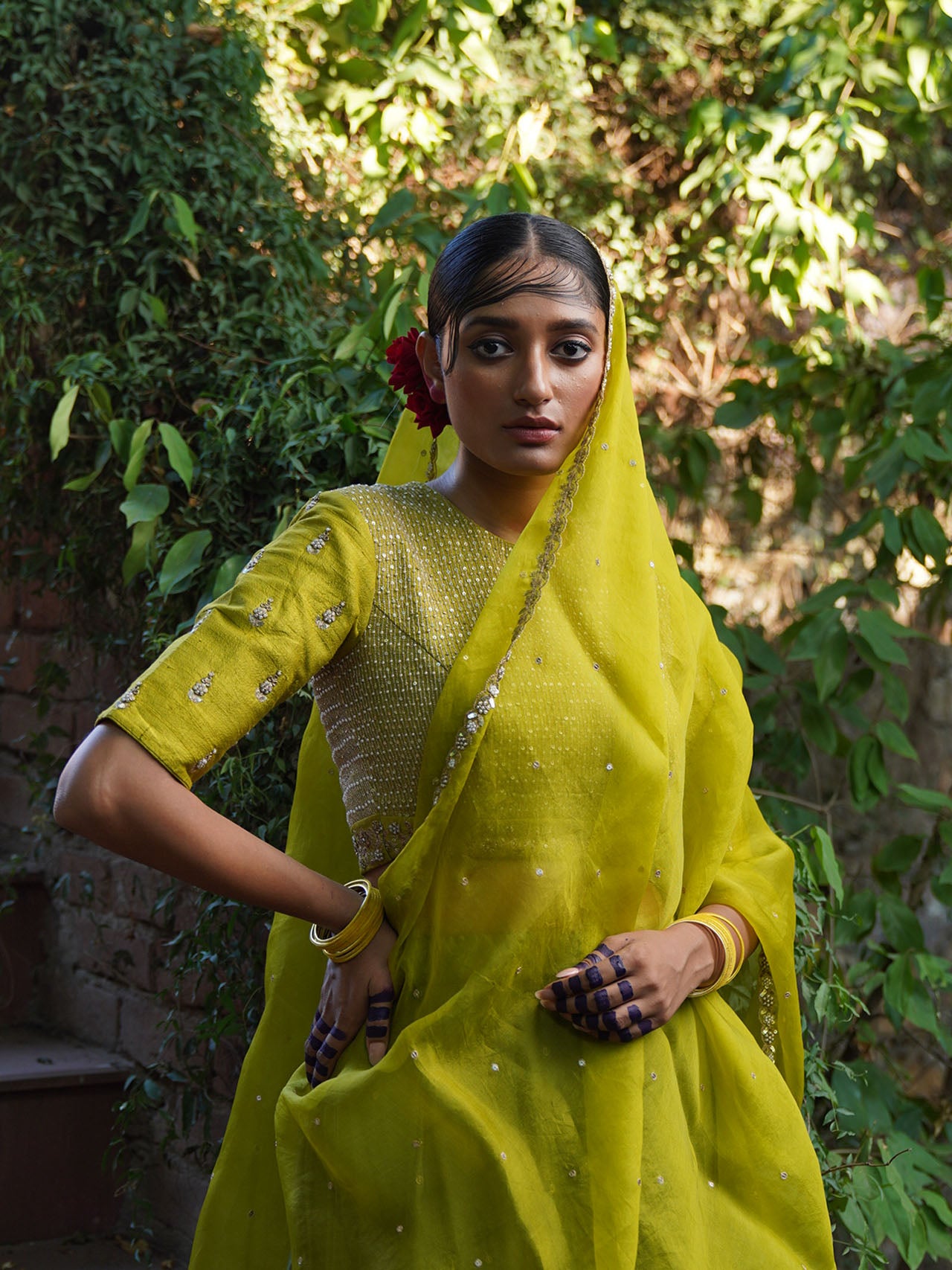 Lime And Olive Green Lehenga Set