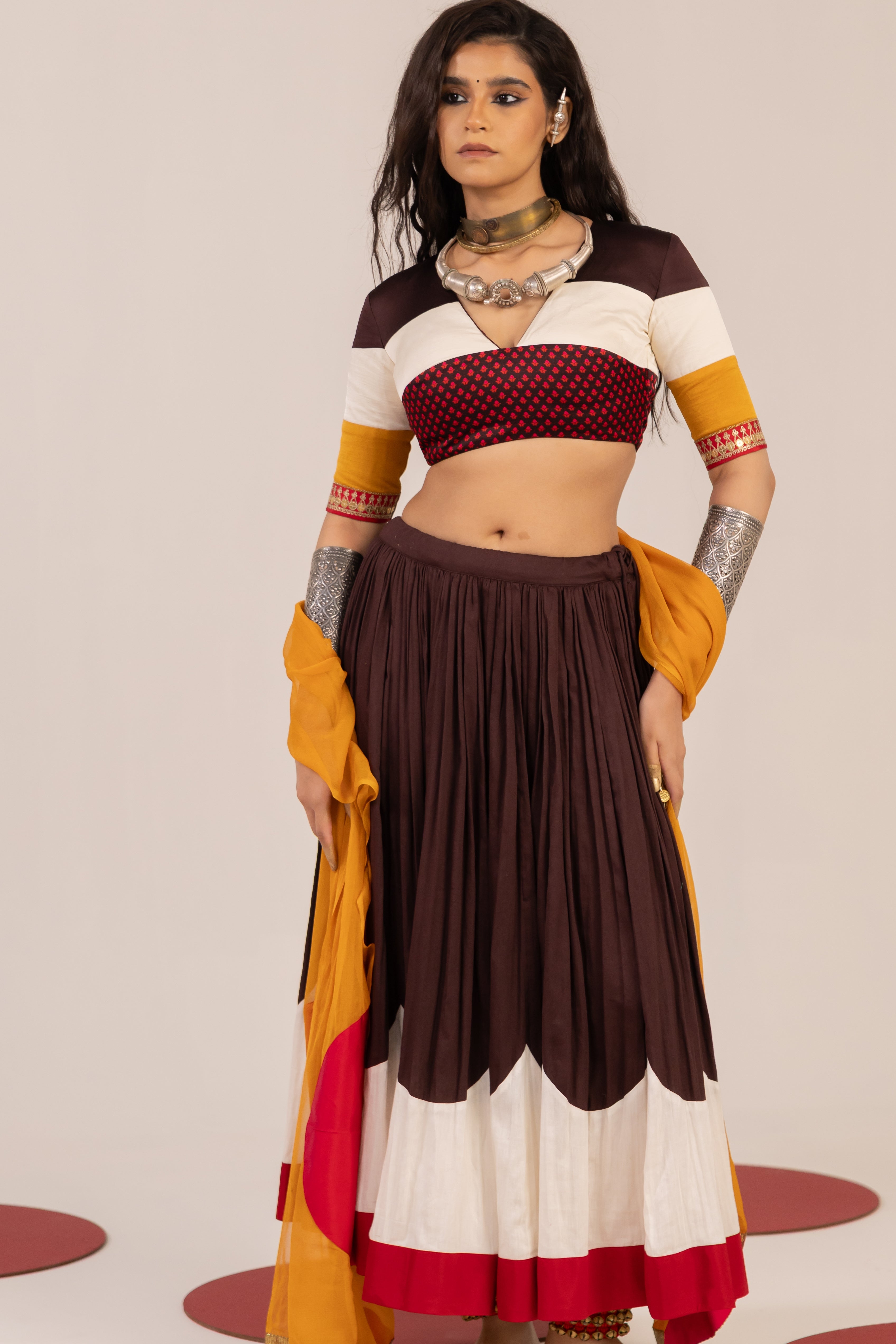 BROWN & OFF WHITE LEHENGA SET