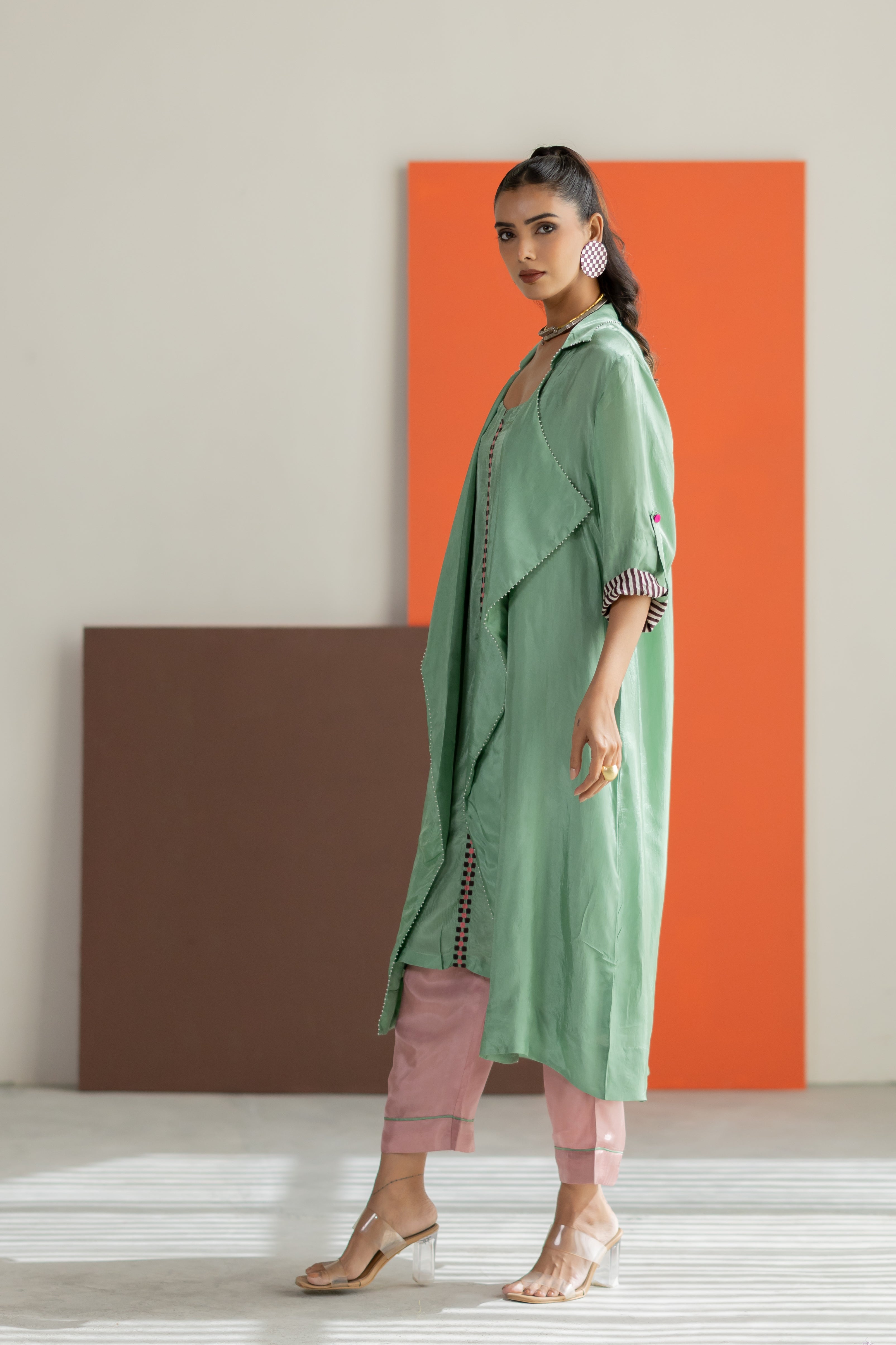 Sea green habutai silk jacket set