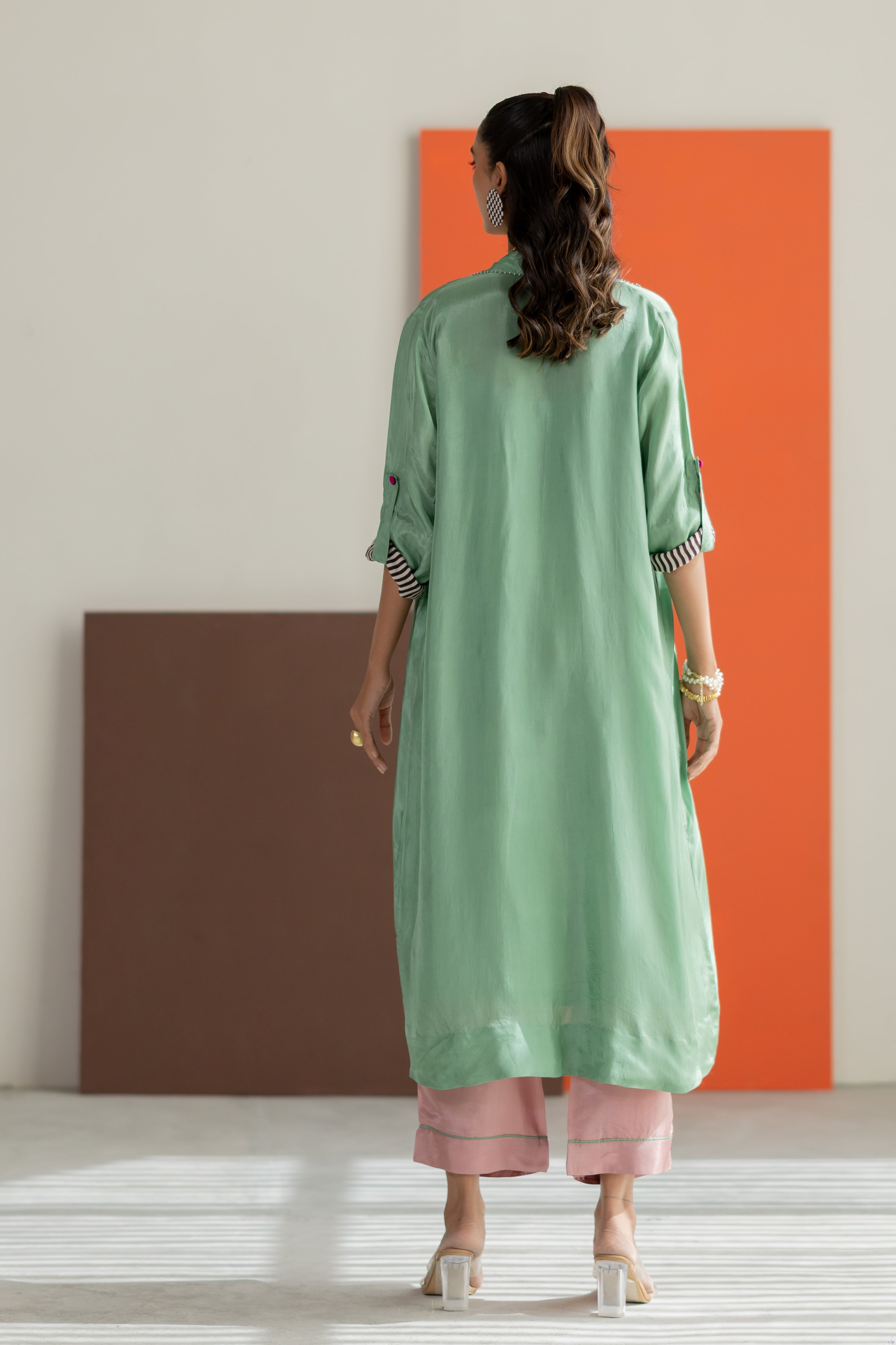 Sea green habutai silk jacket set