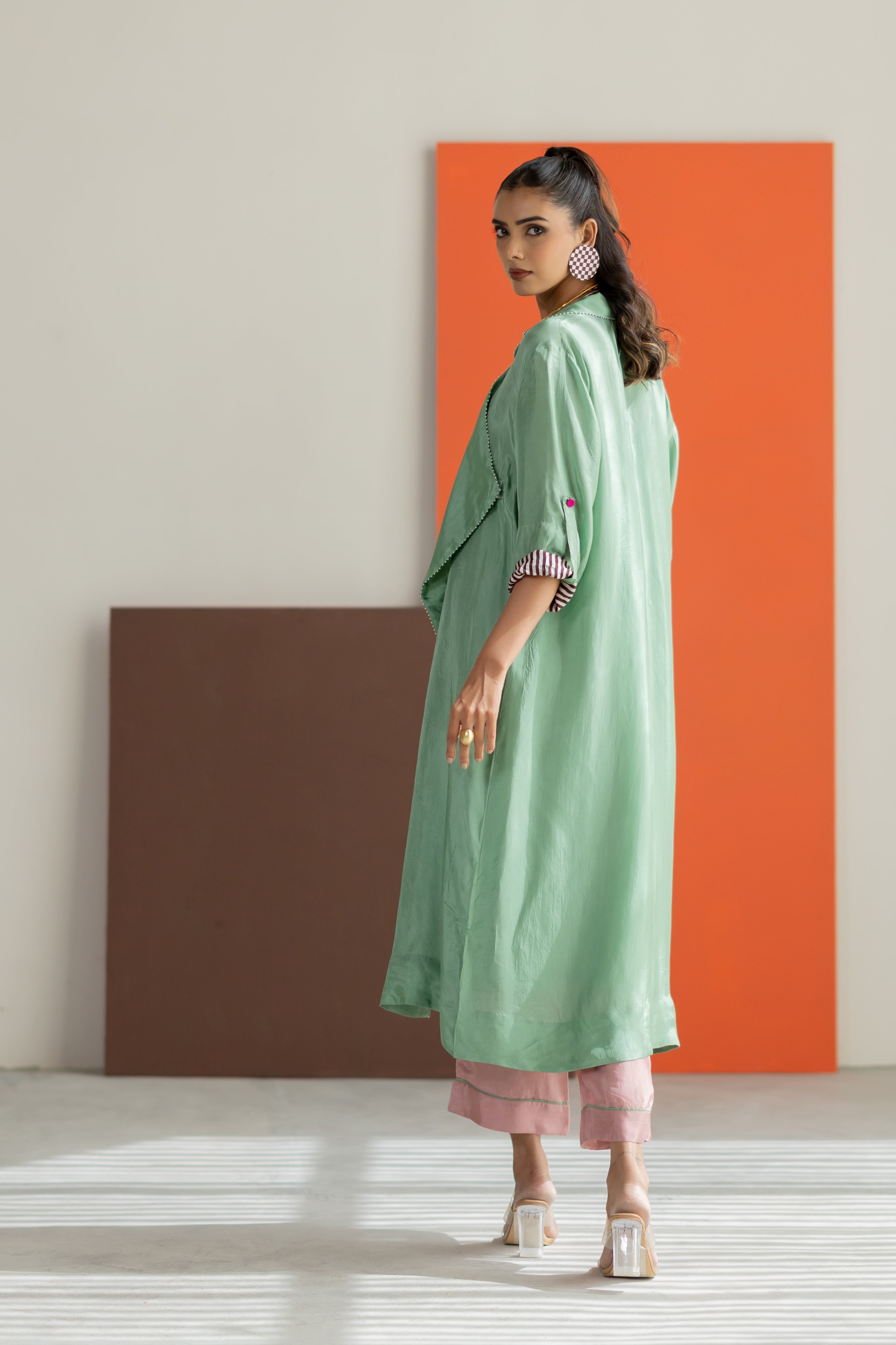 Sea green habutai silk jacket set