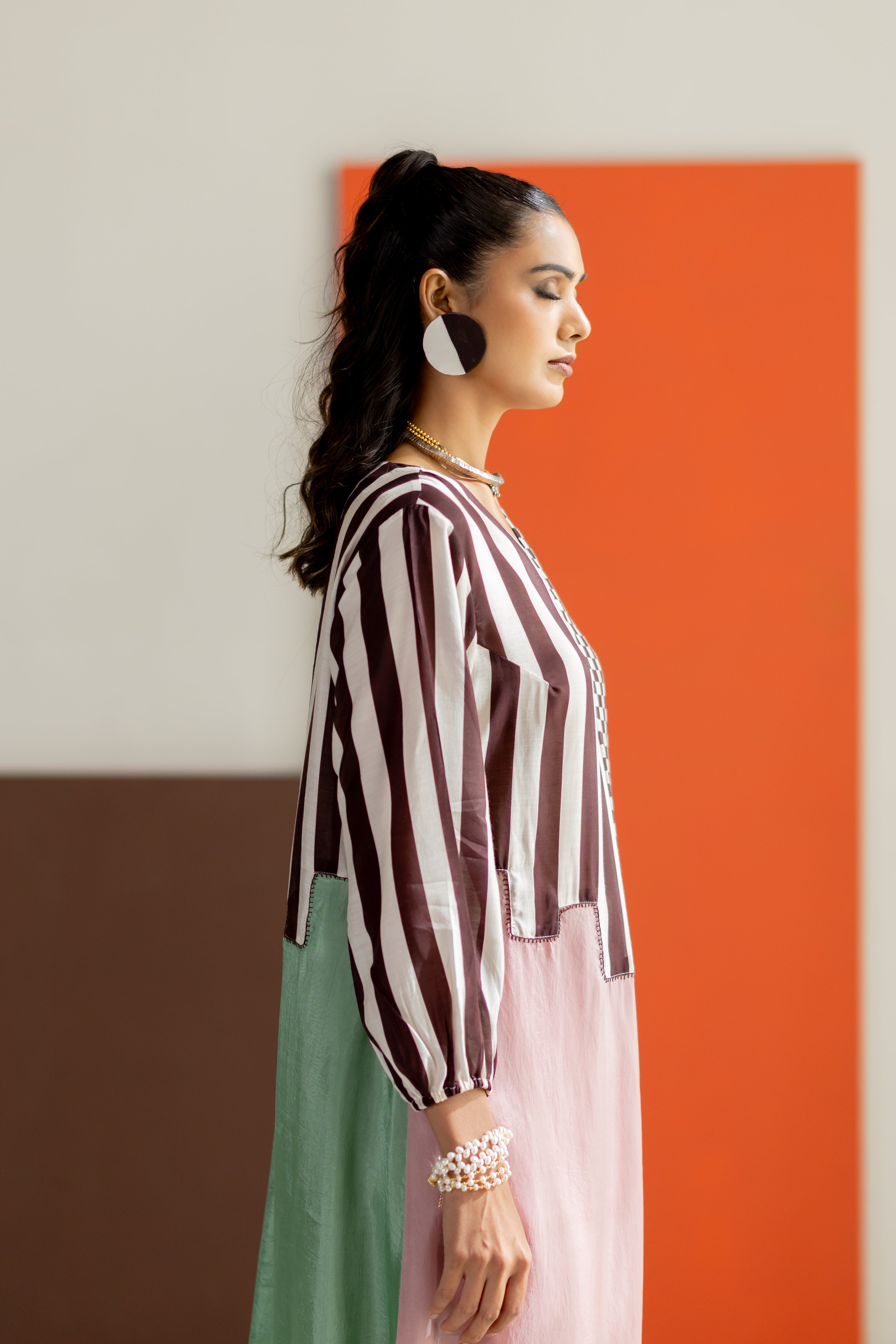 Light Pink and sea green abstract kurta set