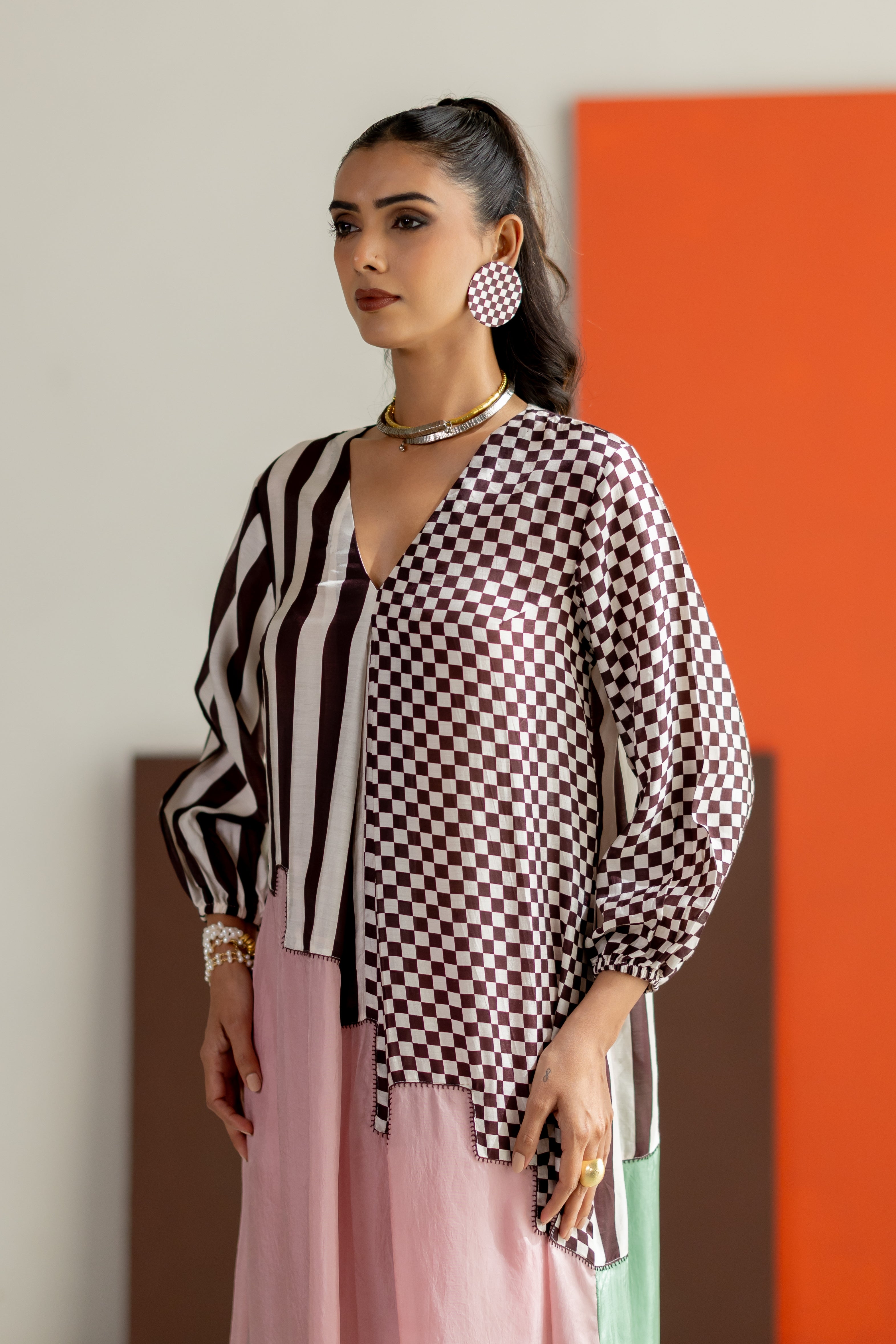 Light Pink and sea green abstract kurta set