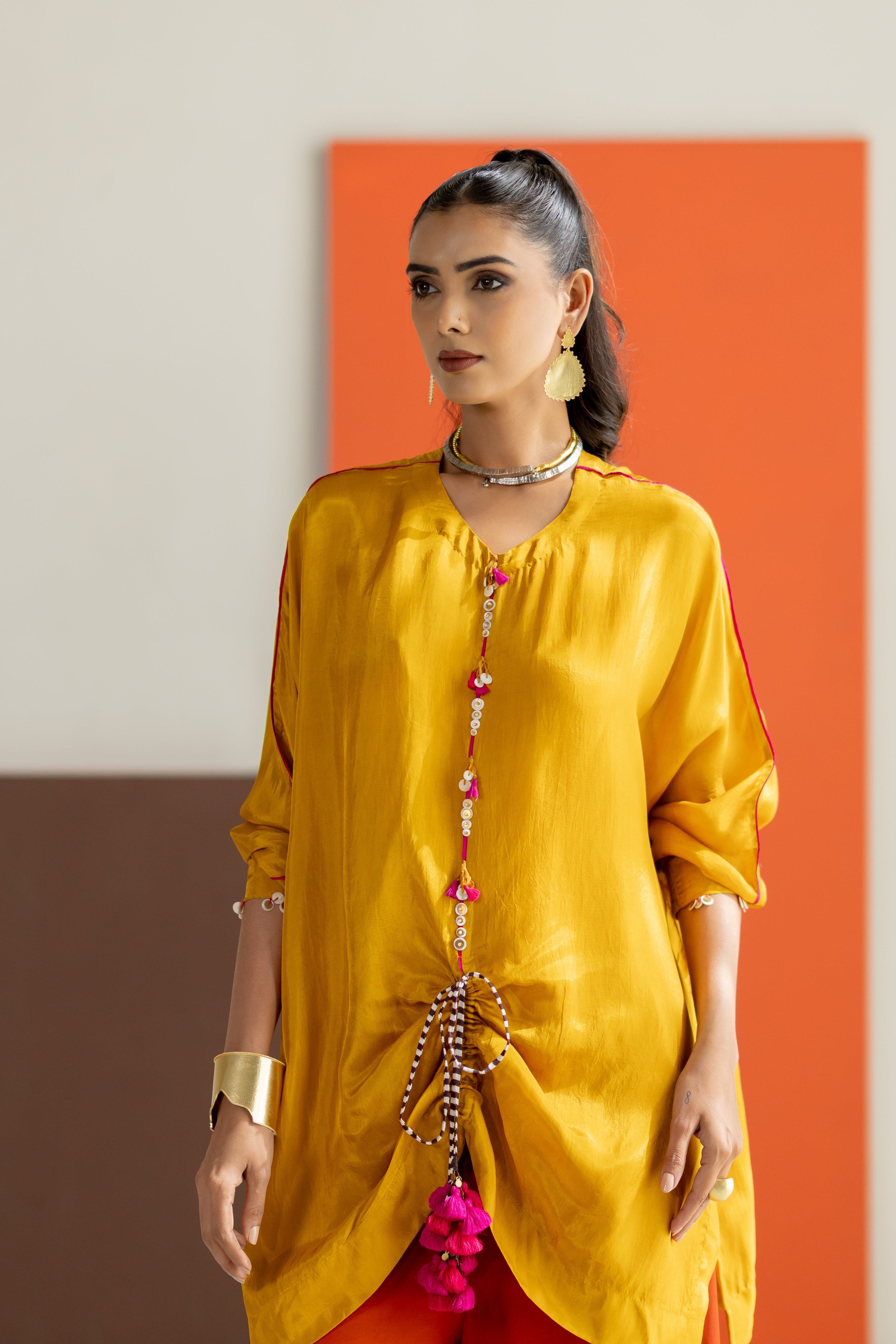 Mustard top and orange lampi gota pants set