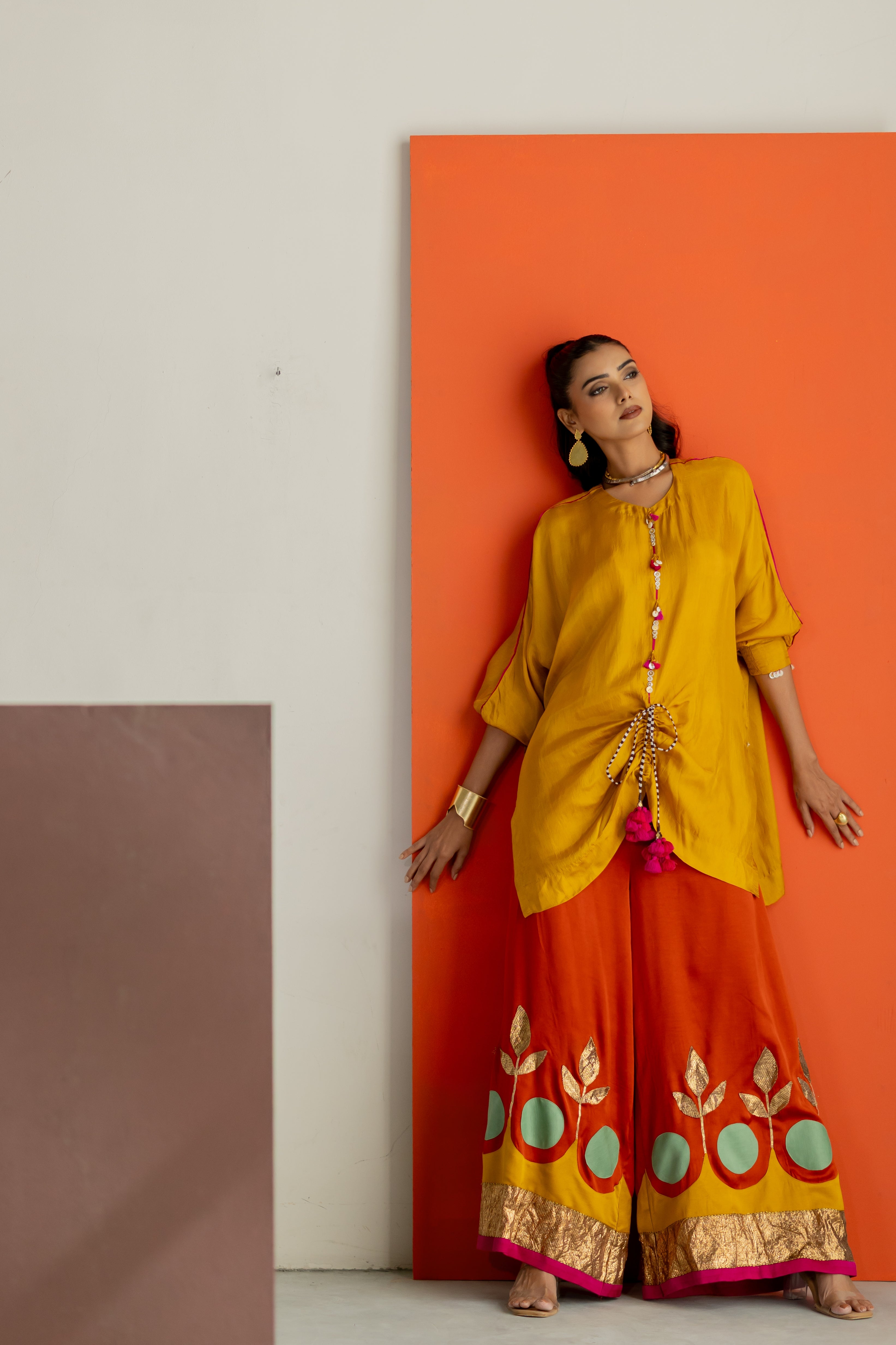 Mustard top and orange lampi gota pants set