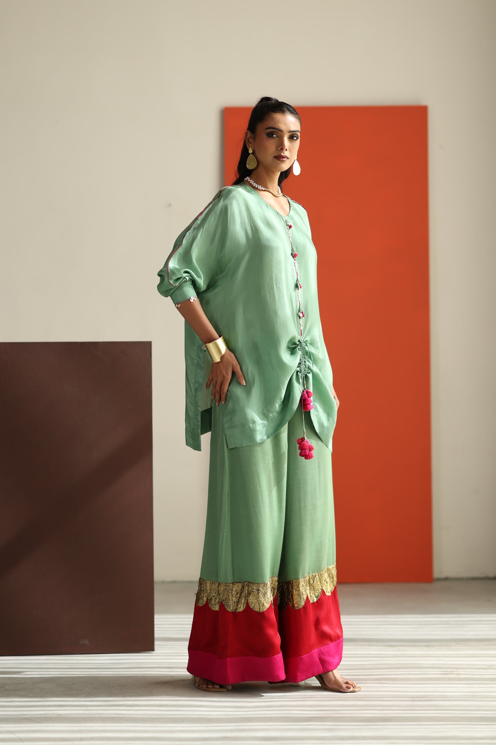 Sea green top with lampi gota co-ord set